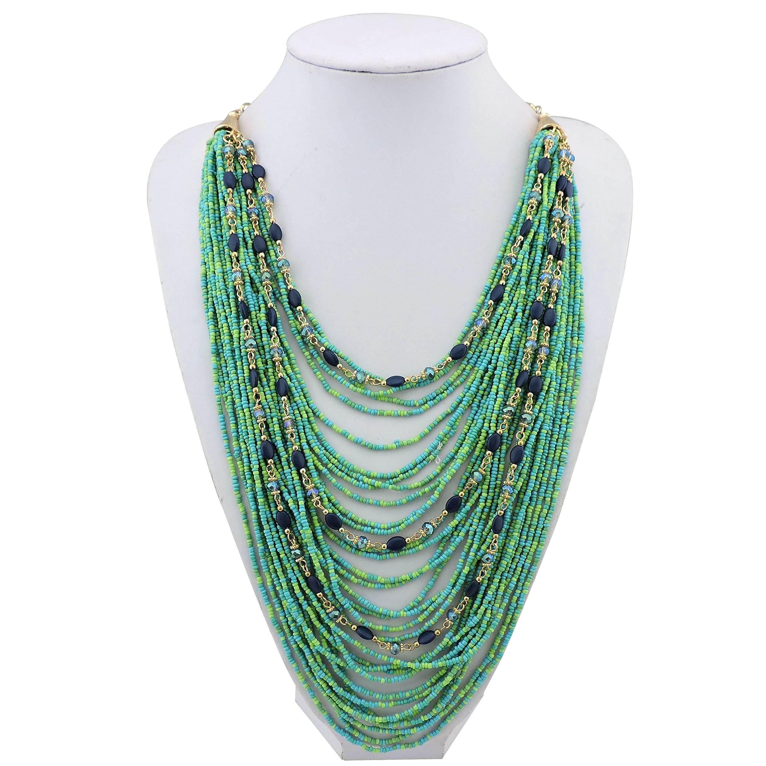 Bocar Multi-strato lunga catena Chunky Bib Seed Beads Statement collana (NK-10410)