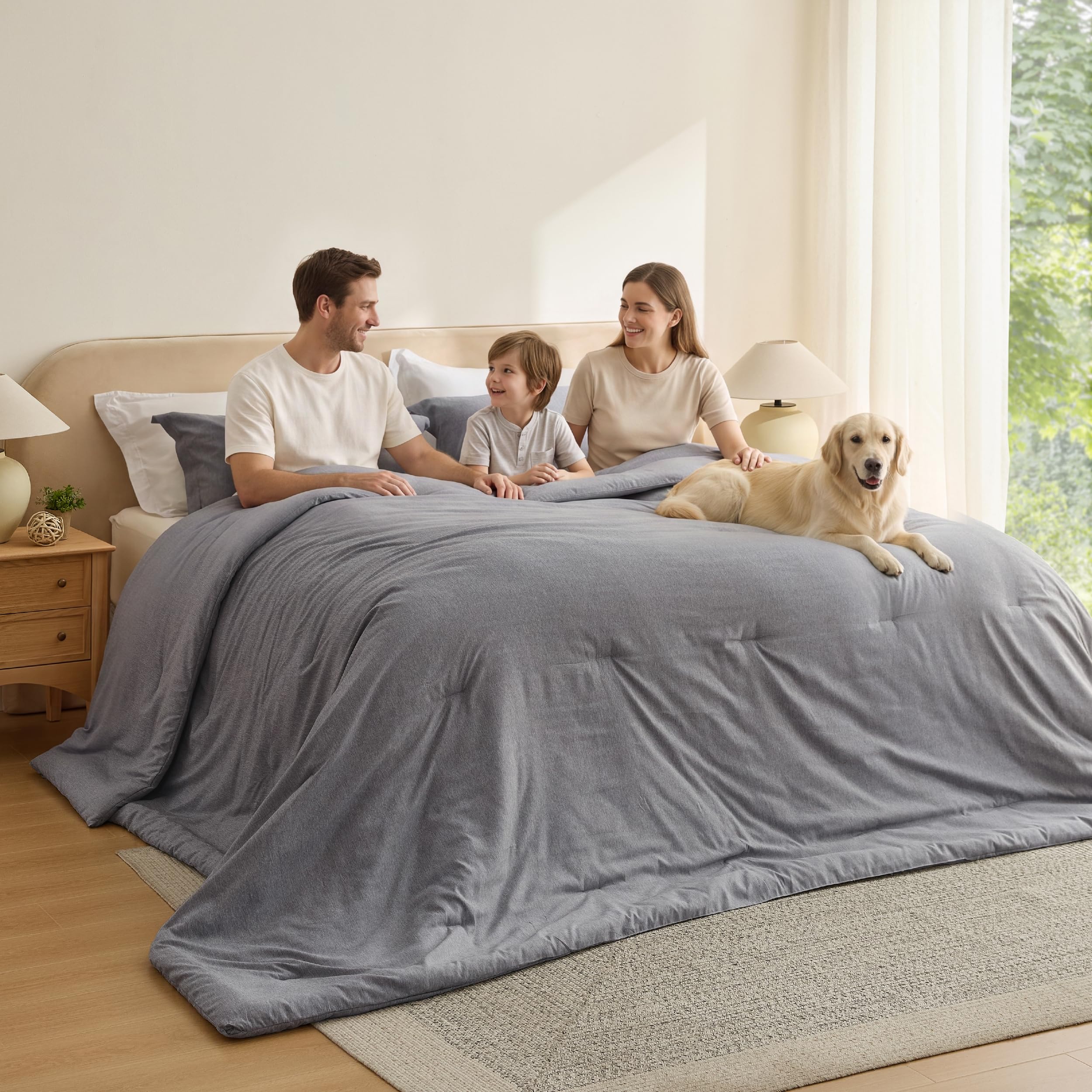 Bedsure Grey Super King Comforter Set, Soft Cationic Dyed Bed Set 3 Pcs