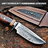 Vista 5 de BIGCAT ROAR Cuchillo de caza de Damasco hecho a mano, cuchillo de caza de hoja fija Bushcraft con funda y mango de madera de nogal, cuchillo