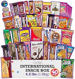 Eastanbul International Snack Box, Premium 40 Full-Size Foreign Snack Box, From Around The World International, Sweet, Savory, Chewy, Crunchy, Gift for Christmas