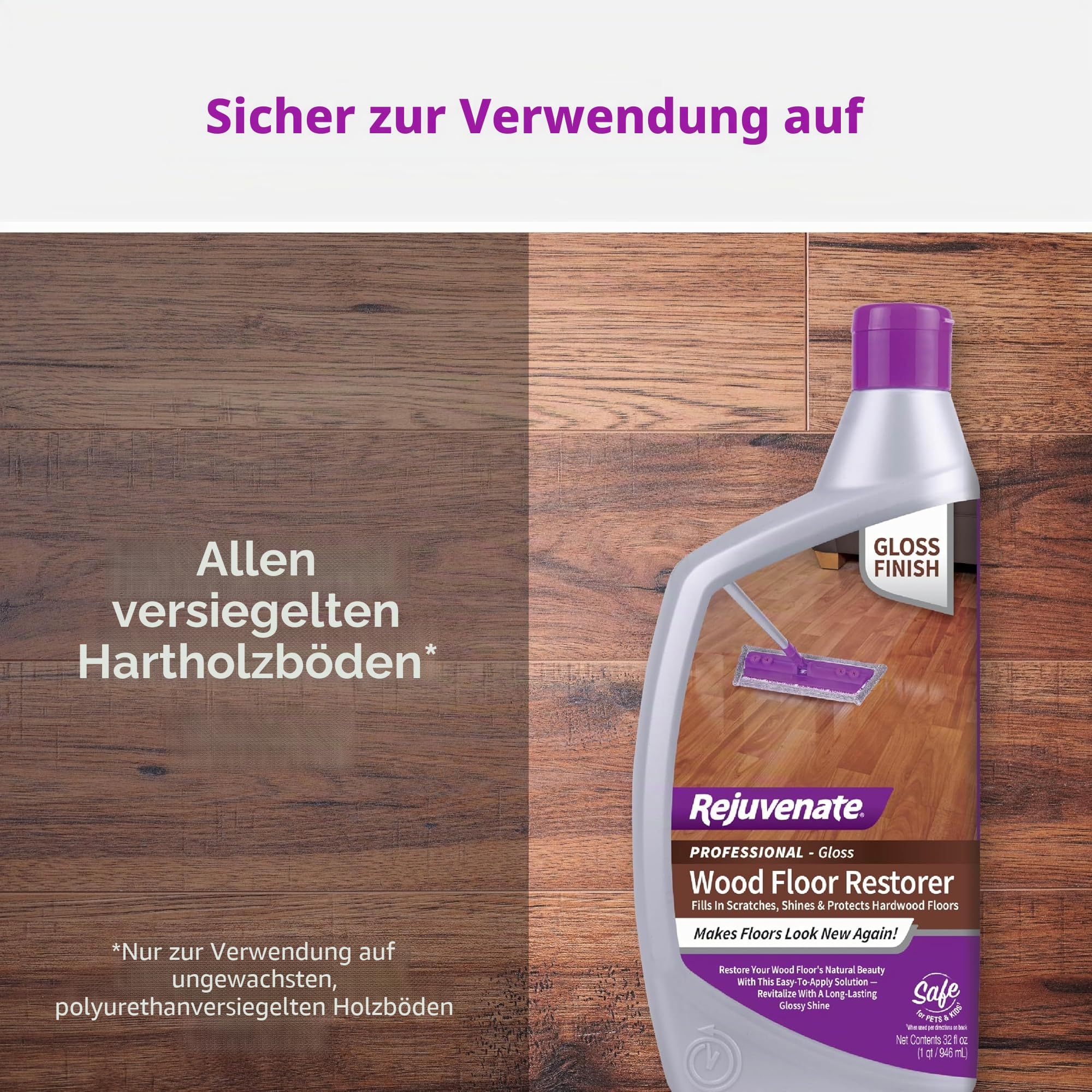 Rejuvenate Hartholz-Restaurator Professioneller Holzbodenreiniger und-politur, Holz, Hochglanz, Restorer 32oz, 32