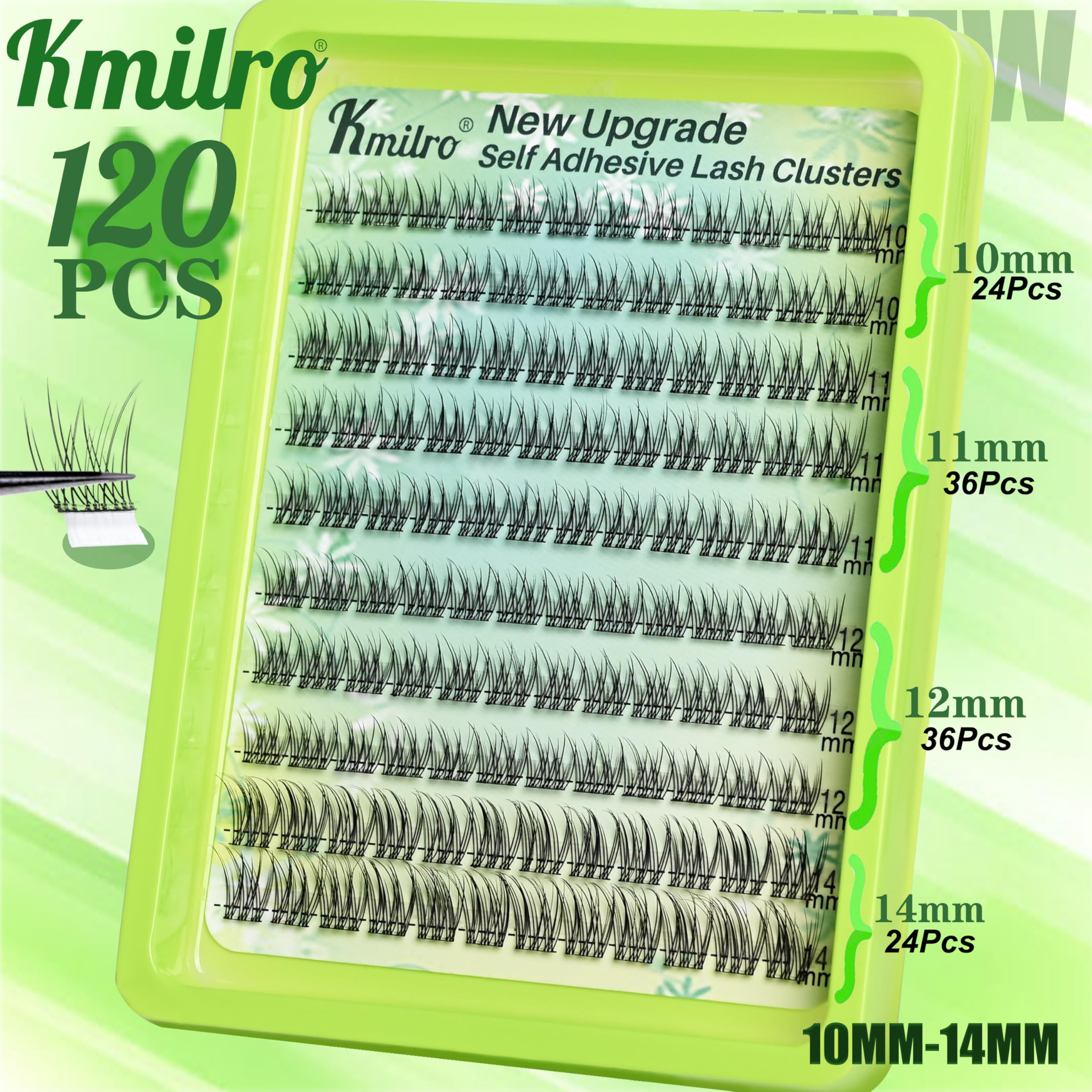 Self Adhesive Eyelashes 10-14mm Natural Self Adhesive Lash Clusters Wispy Press on Lashes No Glue Needed 120Pcs Pre Glued Lashes Clusters Reusable DIY Eyelash Extensions Kit with Tweezers, by Kmilro