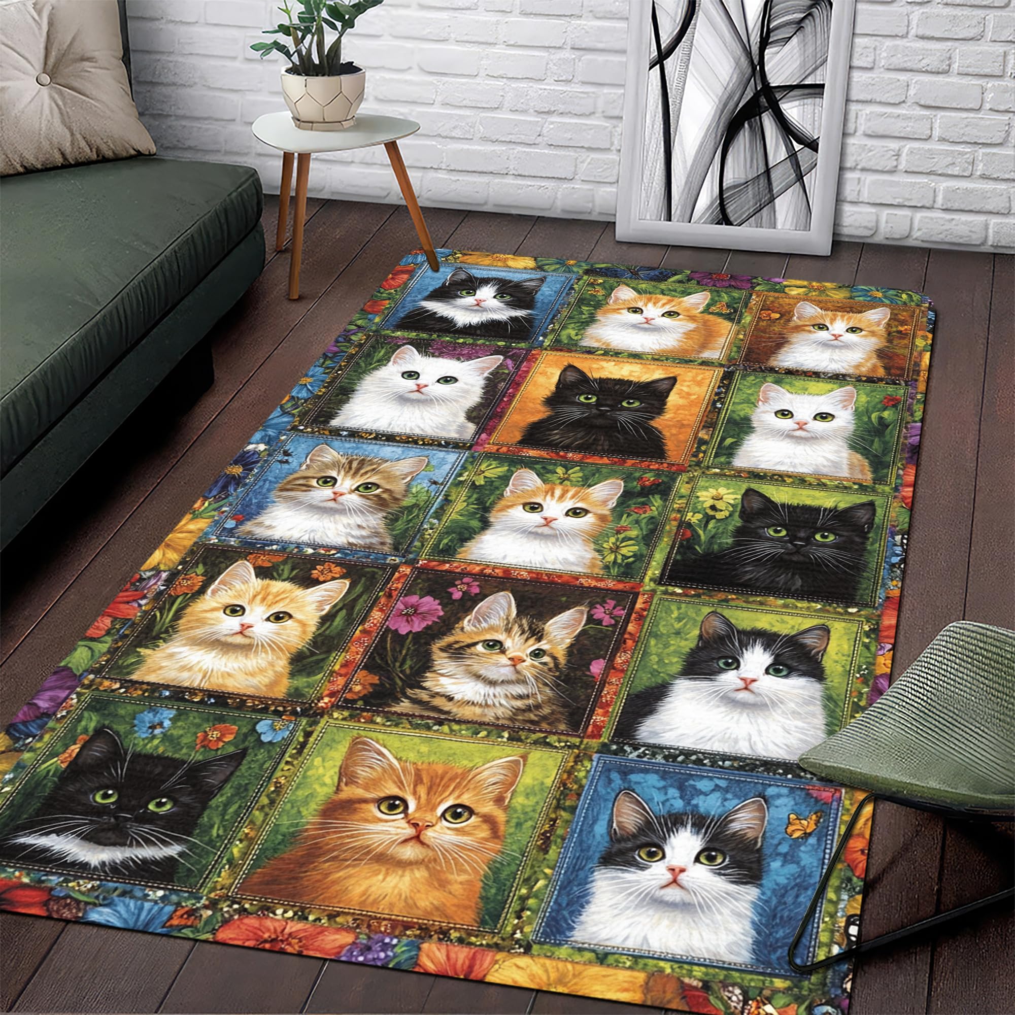 Cat Rugs, Cats Print Carpet – Soft Washable Non-Slip Area Rug for Living Room, Bedroom & Dining, Low-Pile Rug (Cat Rug 01)