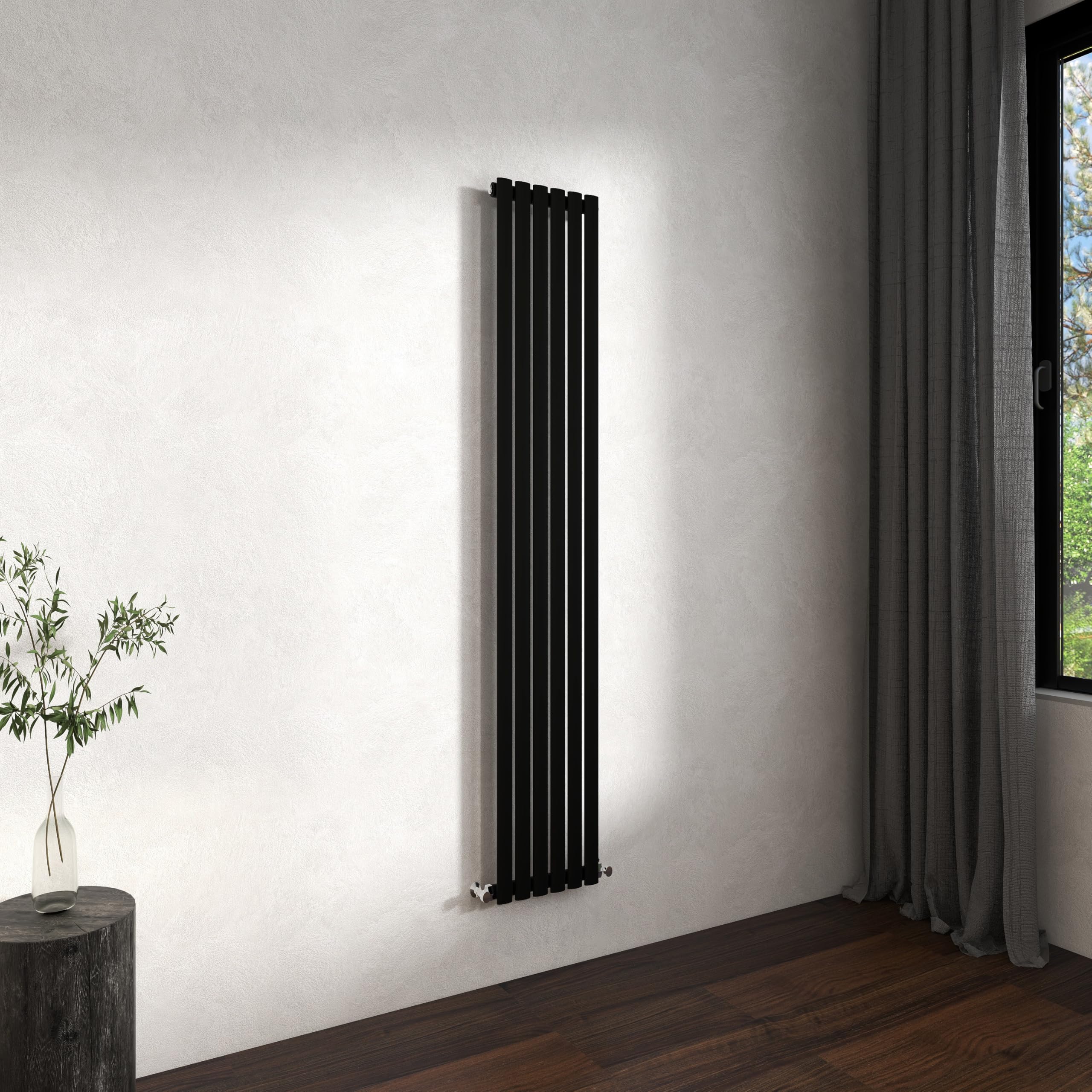 Traditional Vertical Oval Column Radiator, 1600x354mm Black Modern Heating Radiators, Single Panel Wall Mounted Heater Rads, Perfect for UK Hallway, Living Room Central Heating,Tall Radiator