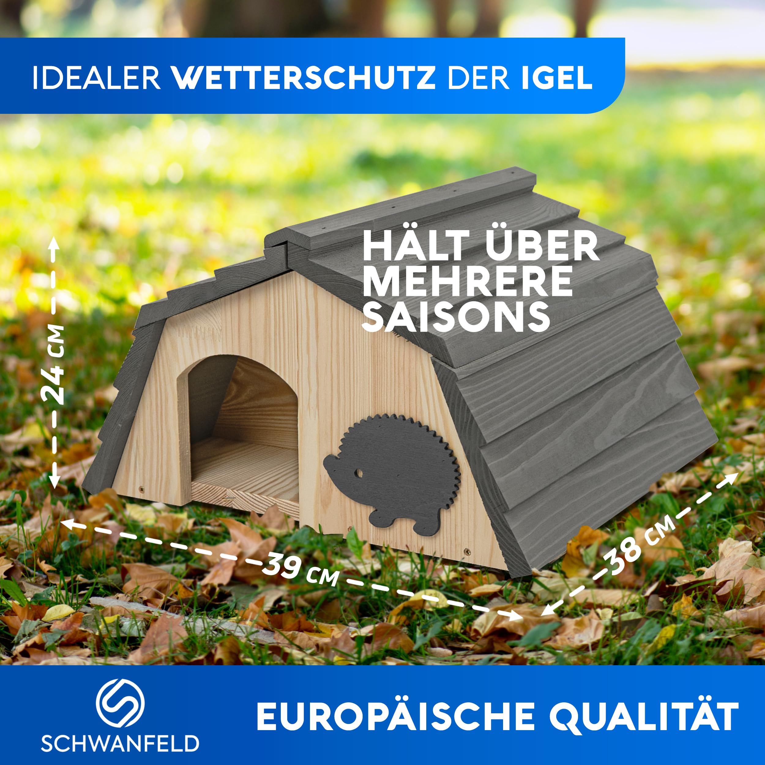 SCHWANFELD Igelhaus Winterfest mit Boden Labyrintheingang Premium Igelfutterhaus Igel Haus