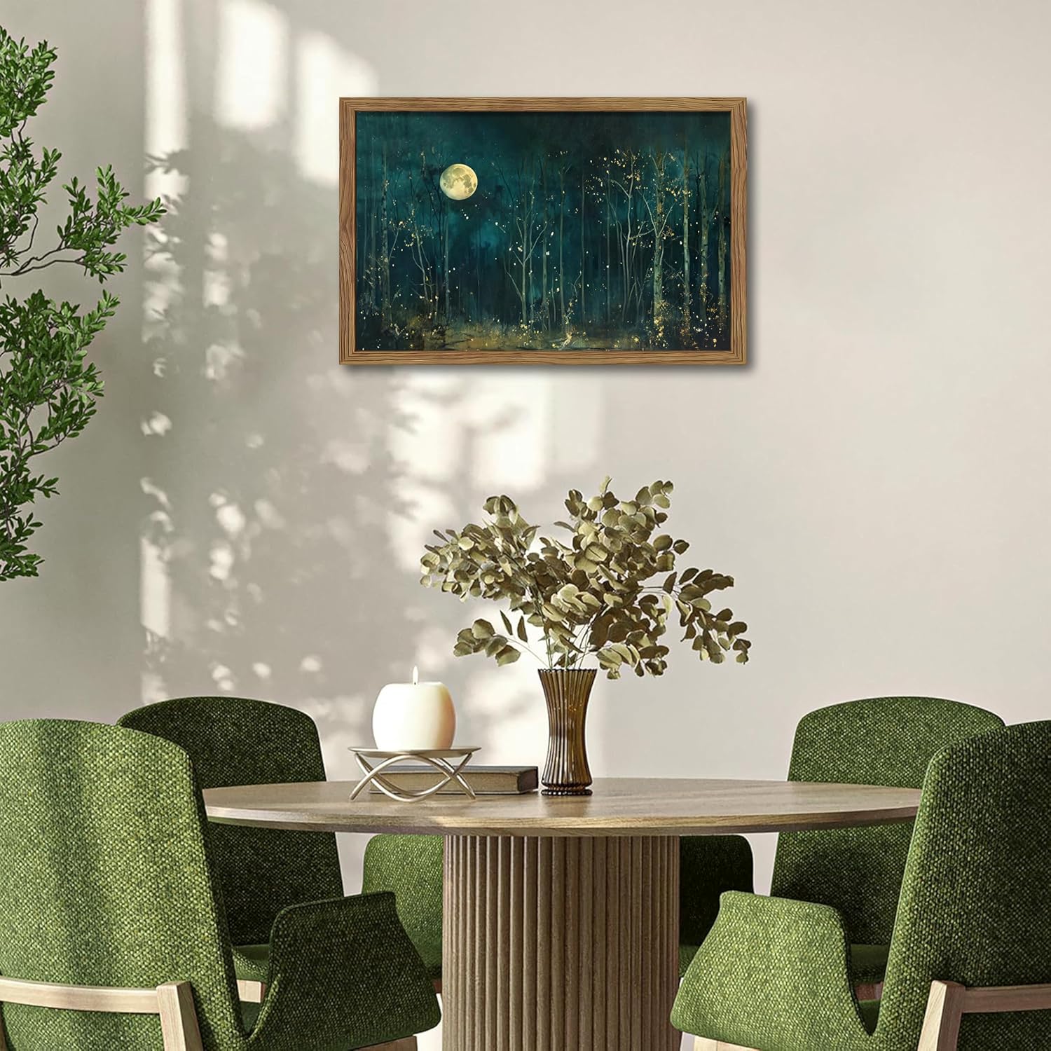 Vintage Moon Forest Wall Art, Dark Green Nature Landscape Canvas Wall Decor Paintings, Night Sky View Artwork Posters Prints Pictures for Bedroom Living Room Home Decor 8x10 Inch Wood Framed - Image 5