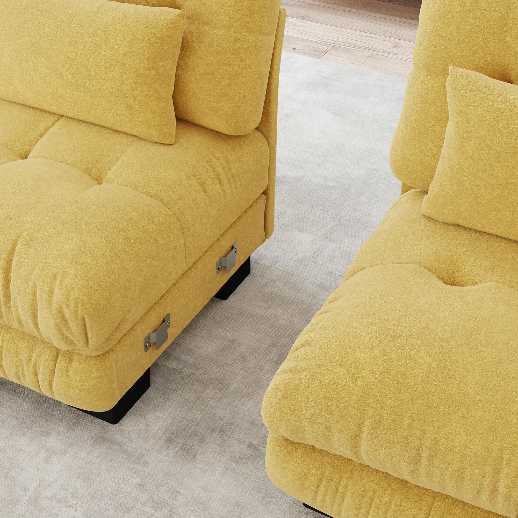 Modulares Sofa aus Chenille-Stoff Ecksofa mit Fußhocker Kissen frei kombinierbar für Wohnzimmer, Schlafzimmer und Büro