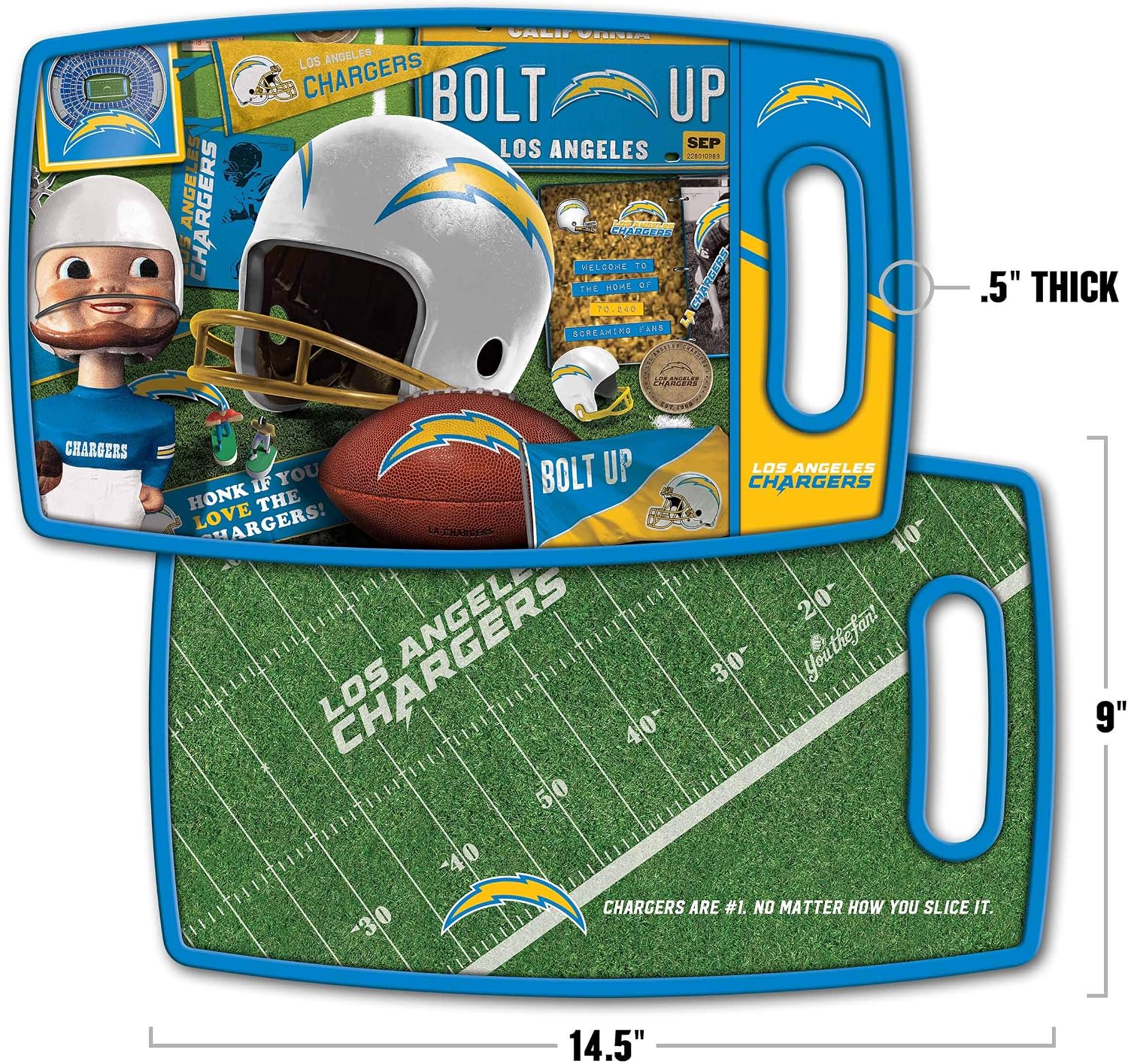 YouTheFan NFL Officially-licensed Retro Series Cutting Board - reversible design for double the cutting surface - gentle on knives, team message on both front and back