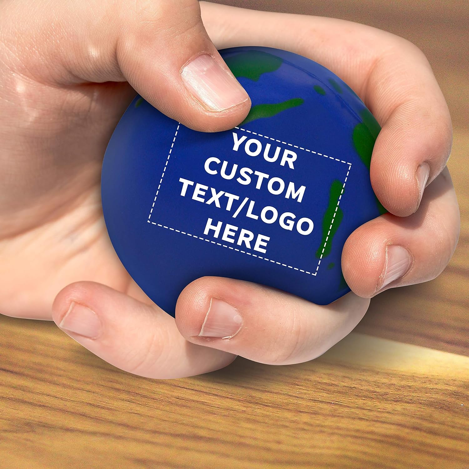 DISCOUNT PROMOS Custom Earth Squeeze Balls Set of 100, Personalized Bulk Pack - Perfect for Promotional Giveaways - Blue