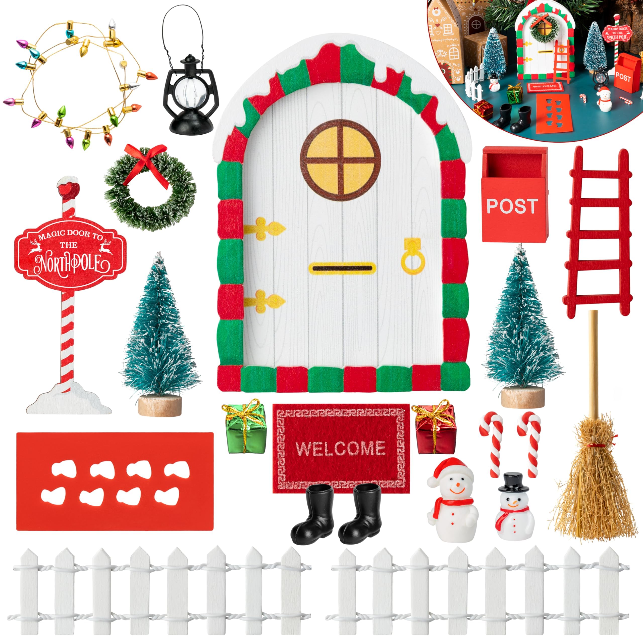 Haooryx Christmas Elf Garden Miniatures - 22Pcs Christmas Magic Fairy Doors Decoration