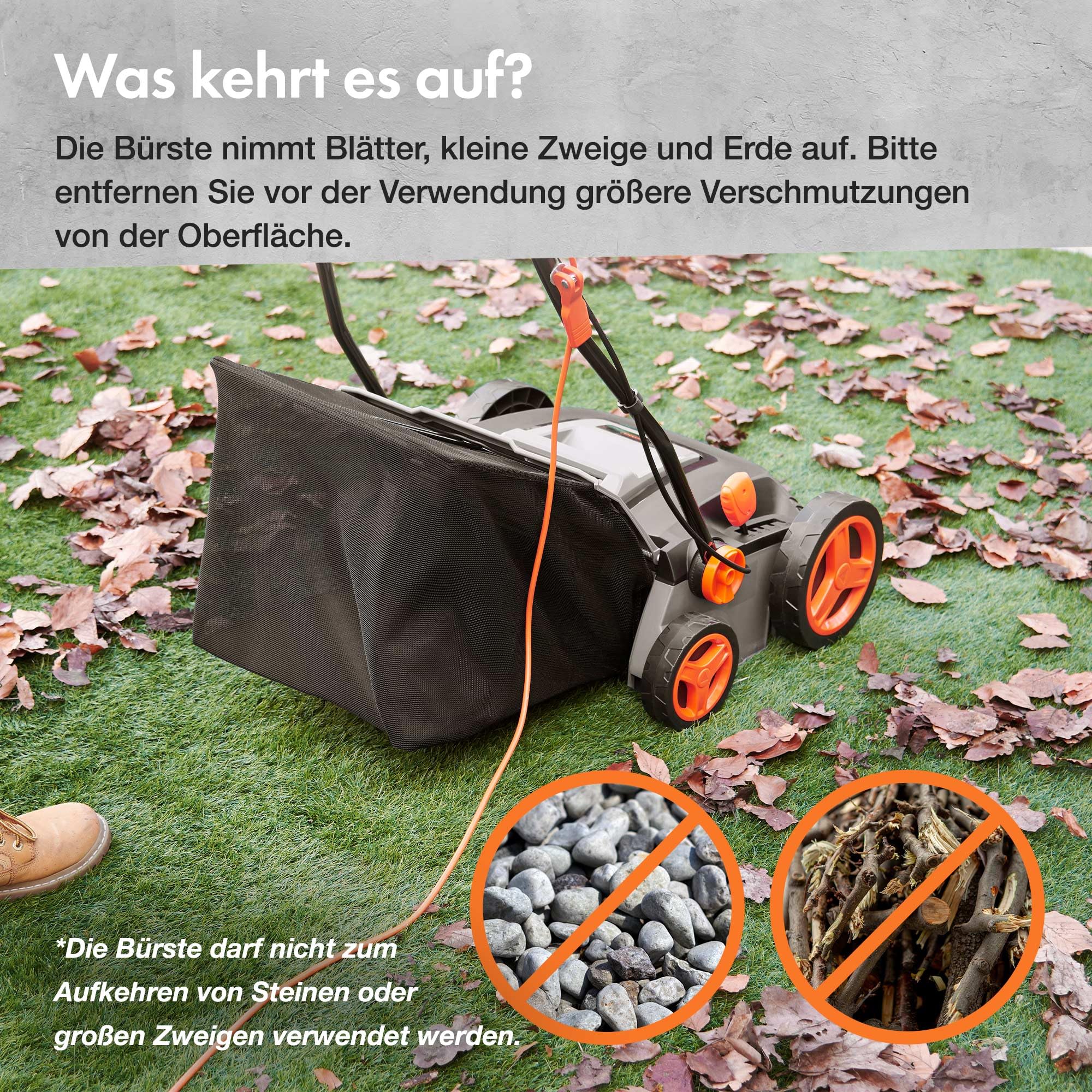 VonHaus Kunstrasenbürste 1800W, Laubsammler für Kunstrasen, Elektrische Kunstrasen Kehrmaschine Reiniger, 45 L Fangsack, 5 Einstellbare Höhen, 380 mm Arbeitsbreite, Klappbarer Handgriff