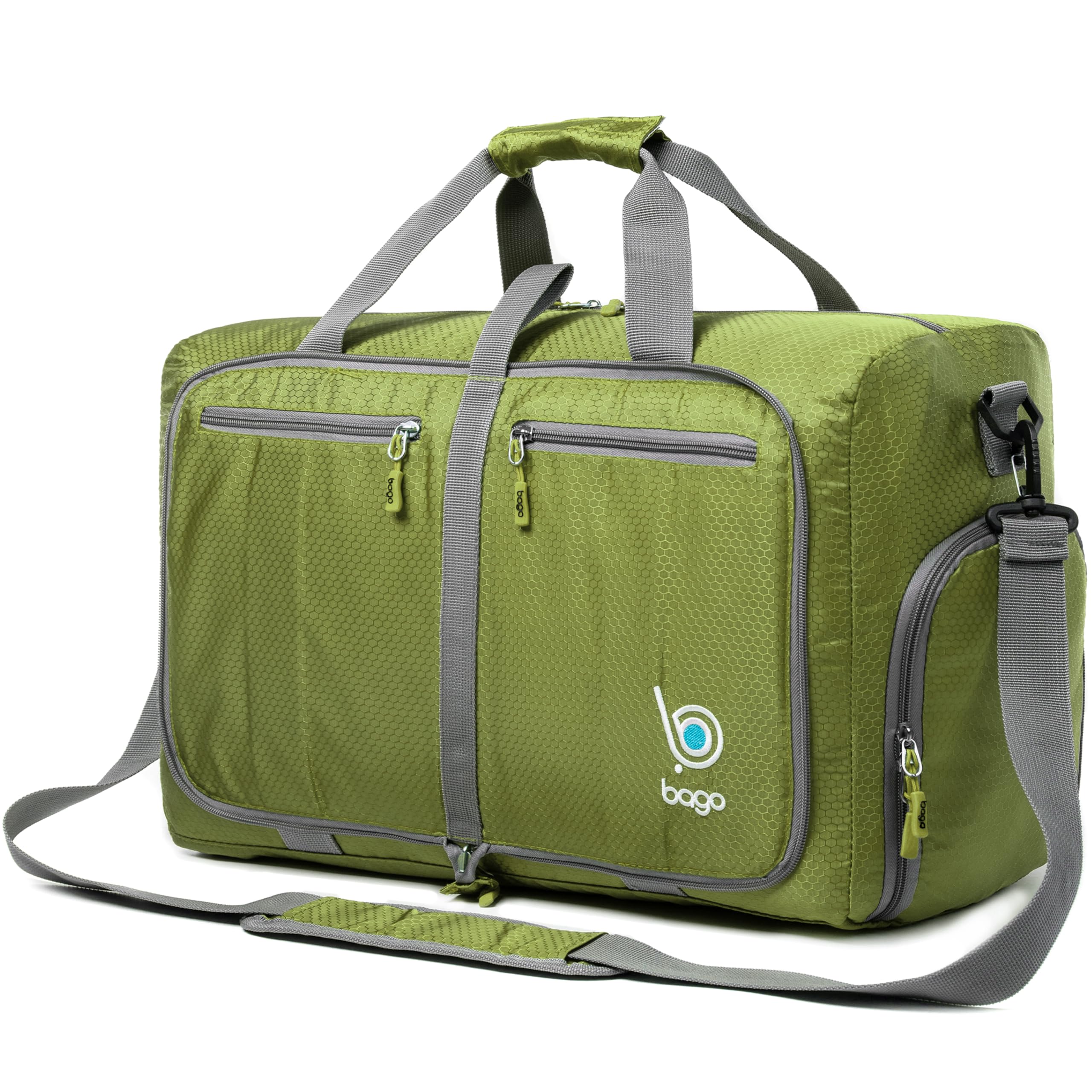 Bago Foldable Duffel Bags for Traveling Women & Men - 40L Sports Packable Duffle Bag for Travel with Shoe Compartment - Water Repellant, Heavy Duty, Lightweight Folding & Collapsible (Green)