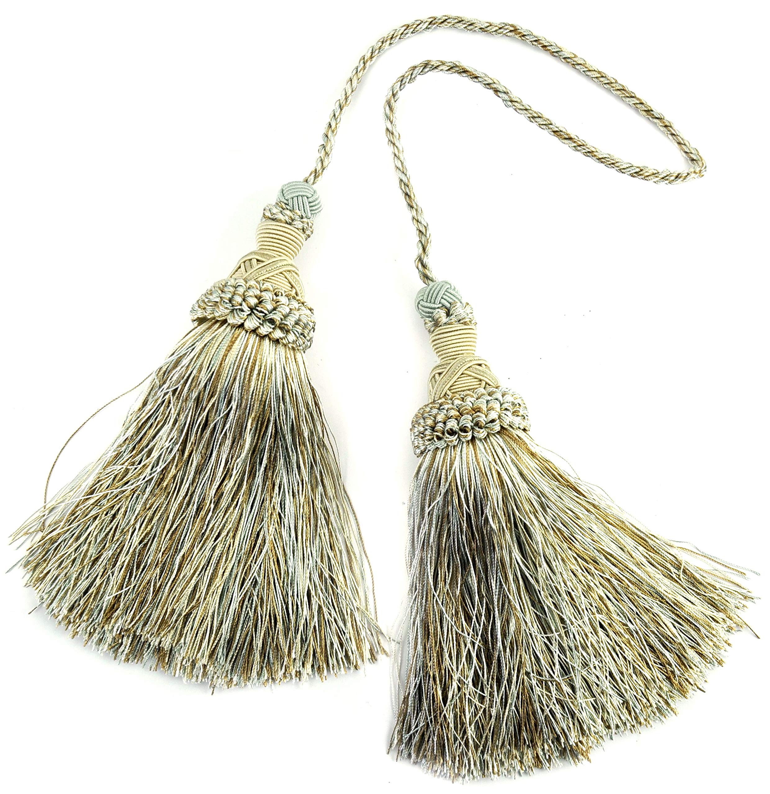 Belagio Enterprises Milante Collection Chair Ties with 2pcs 6 1/2-Inch Tassels and 19-Inch Cord | BT-623-16-33 Sable and Aqua