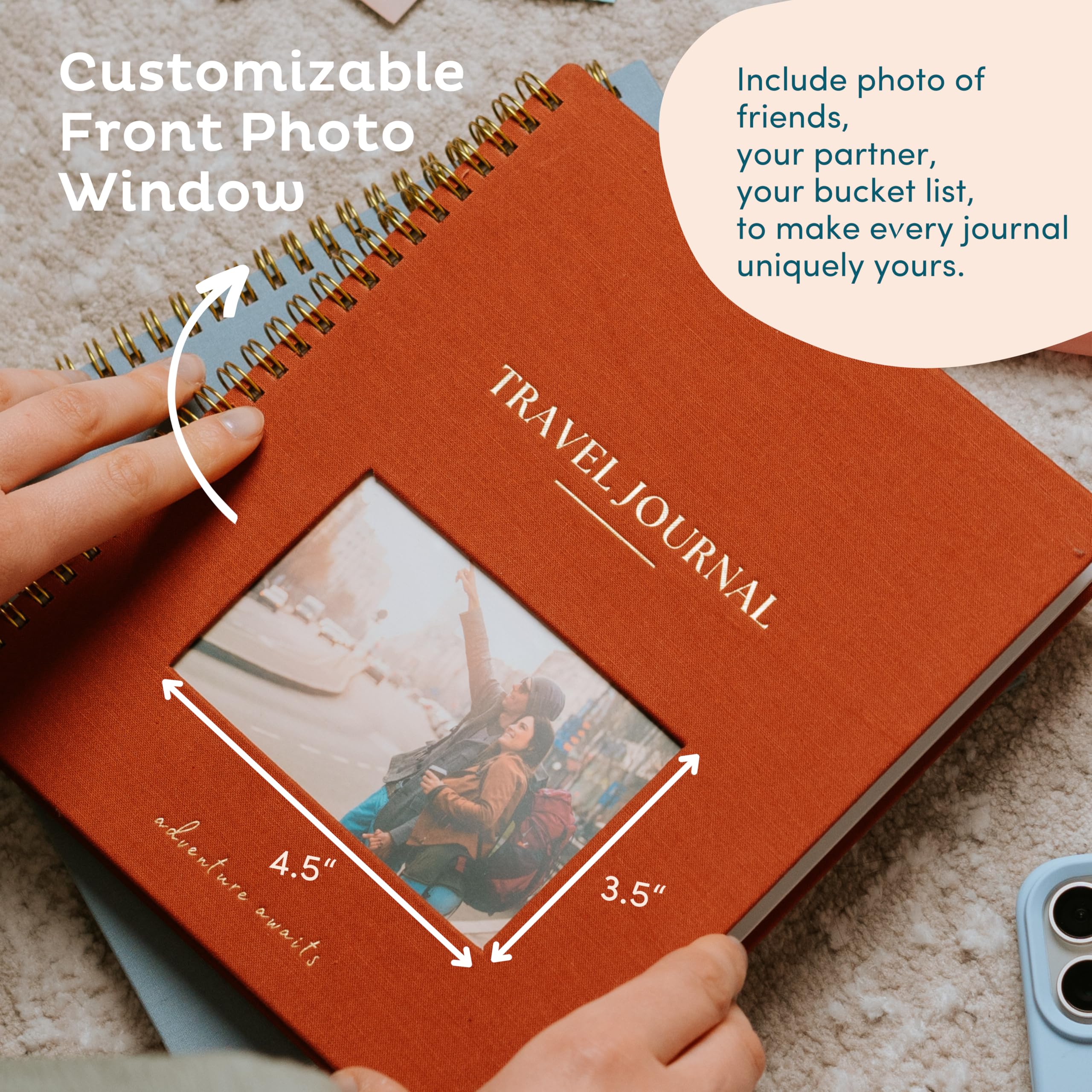 Nook Theory Diario de viaje personalizado para mujeres y hombres, cuaderno de viaje de lino, libro de aventuras con indicaciones, perfecto para regalos de viaje (Sage 2)