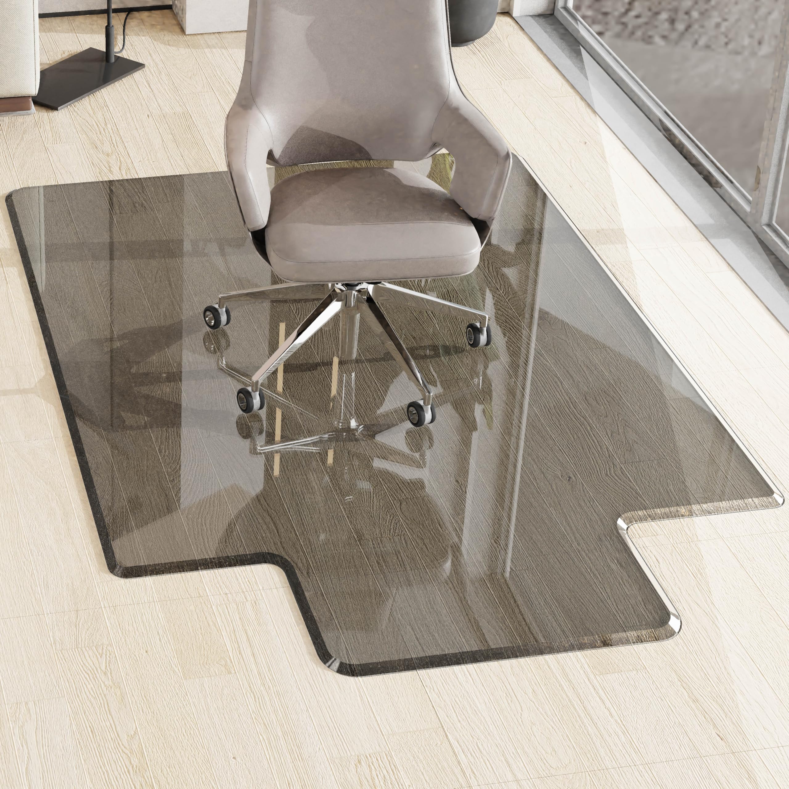 MESAILUP Beveled Edge Irregular Office Chair Mat with Lip for Carpet or Hardwood Floor Crystal Grey 36 x