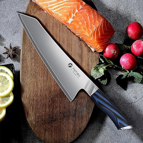 Miniatura 6 de FINTISO Cuchillo de chef de 8 pulgadas, cuchillo de cocina de alta gama con mango G10, ultra afilado de 5 capas 10Cr15CoMoV, cuchillo de cocina