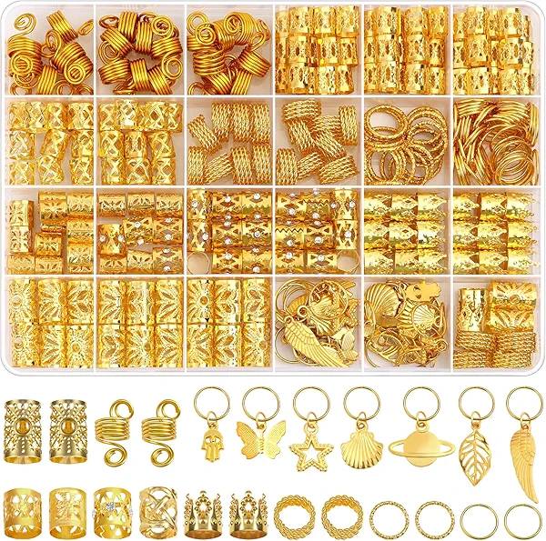 280 Pcs Hair Jewelry for Women, Hair Charms Cuffs Beads for Braids Loc Jewelry for Dreadlocks, Adjustable Gold Braids Coils Rings Decoration for Dreadlock Accessories