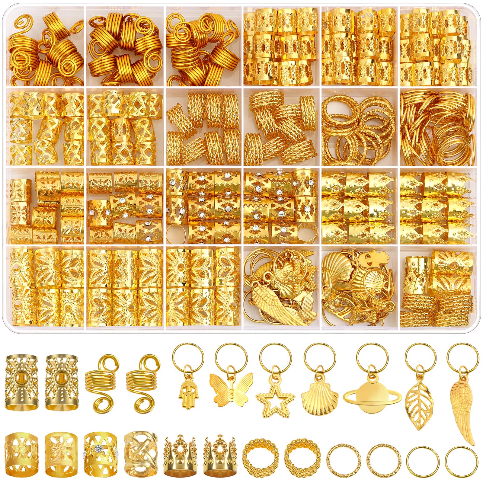 280 Pcs Hair Jewelry for Women, Hair Charms Cuffs Beads for Braids