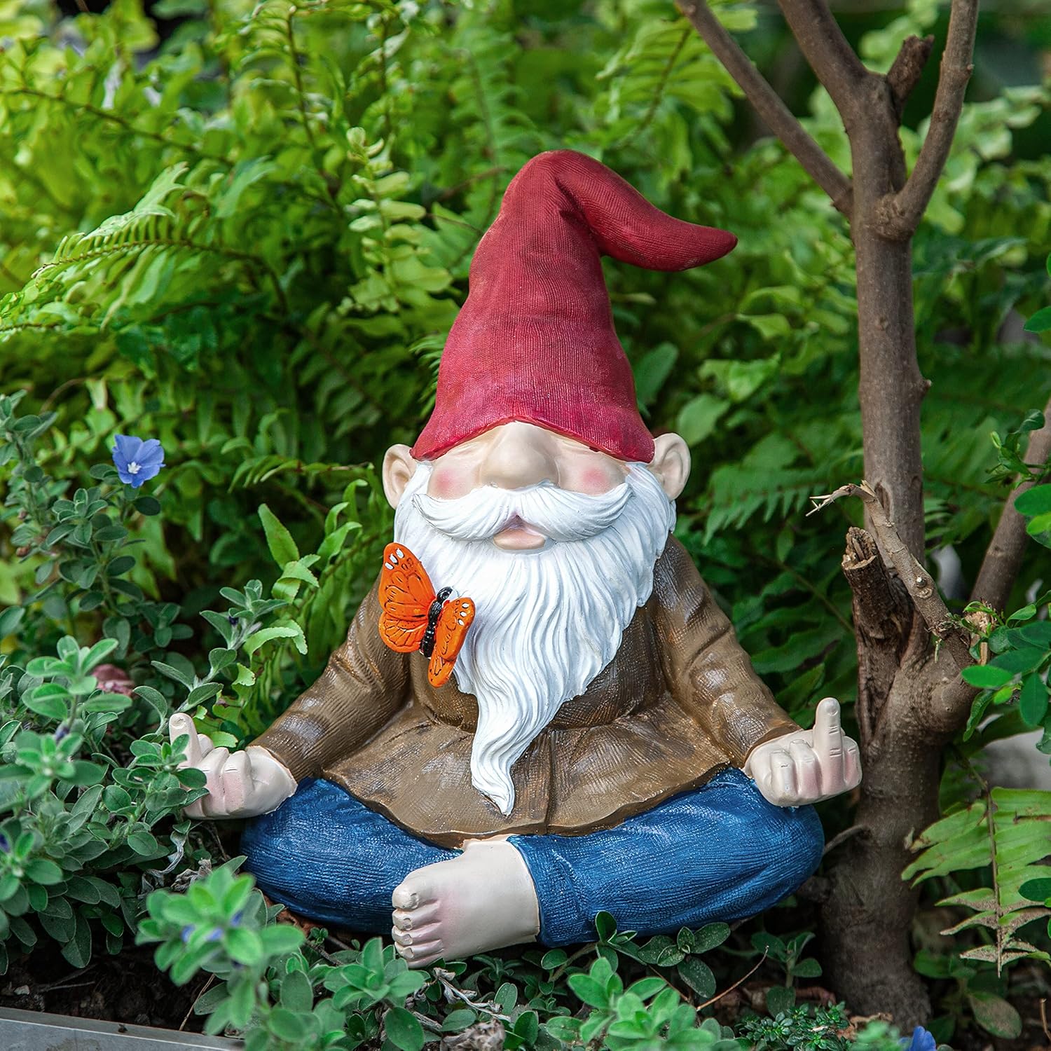 GUTE Large Meditating Zen Garden Gnome Statue Figurine - Middle Finger Angry Namaste, Nomb Statue Decor Ornament for Flowers Lawn, Patio & Yard Art, Sculpture 9.5" Tall (Naughty Meditating)