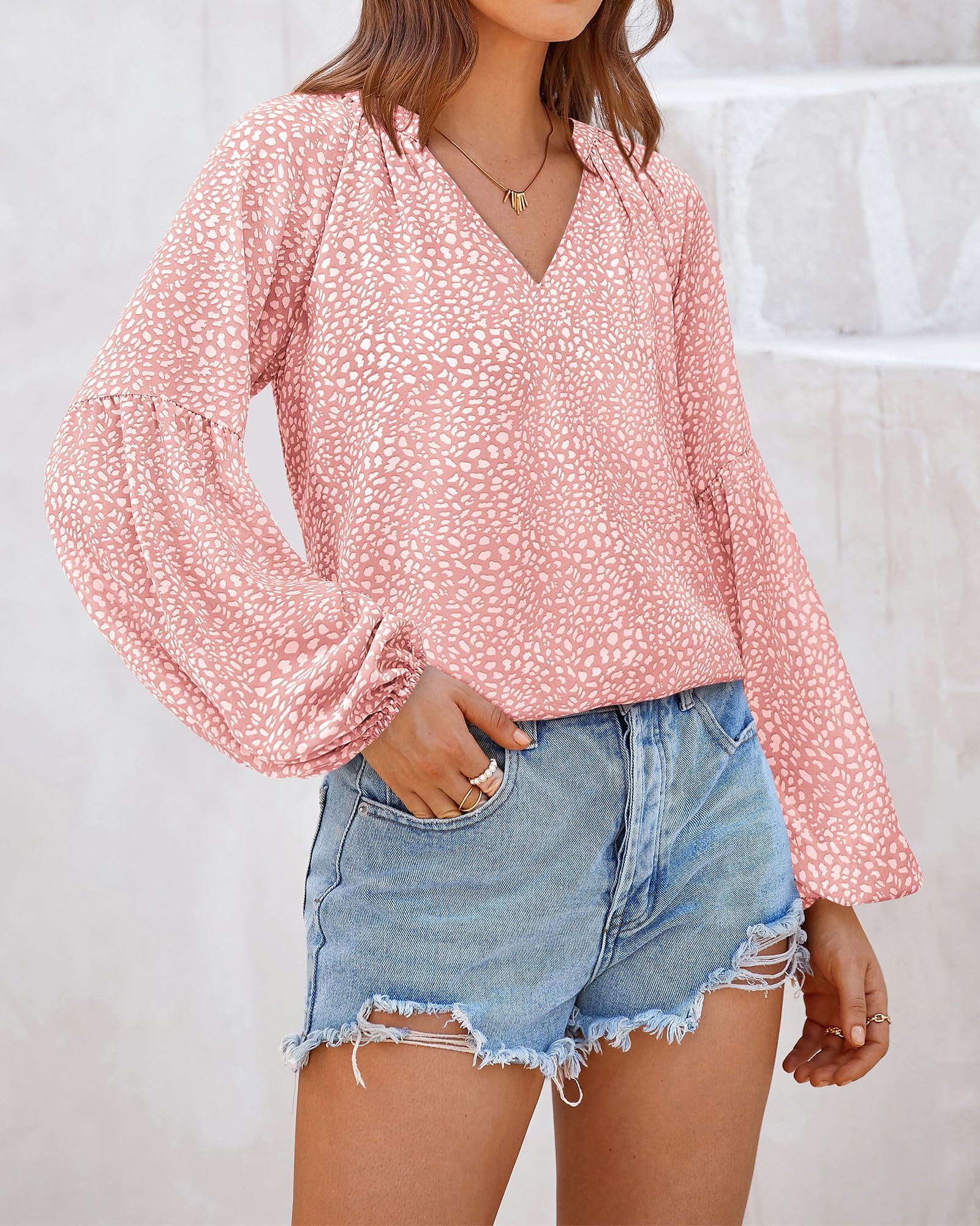 BTFBM Blouses for Women Dressy Casual Floral Boho Tops Trendy V Neck Lightweight Long Sleeve Shirts Fall Clothes 2025