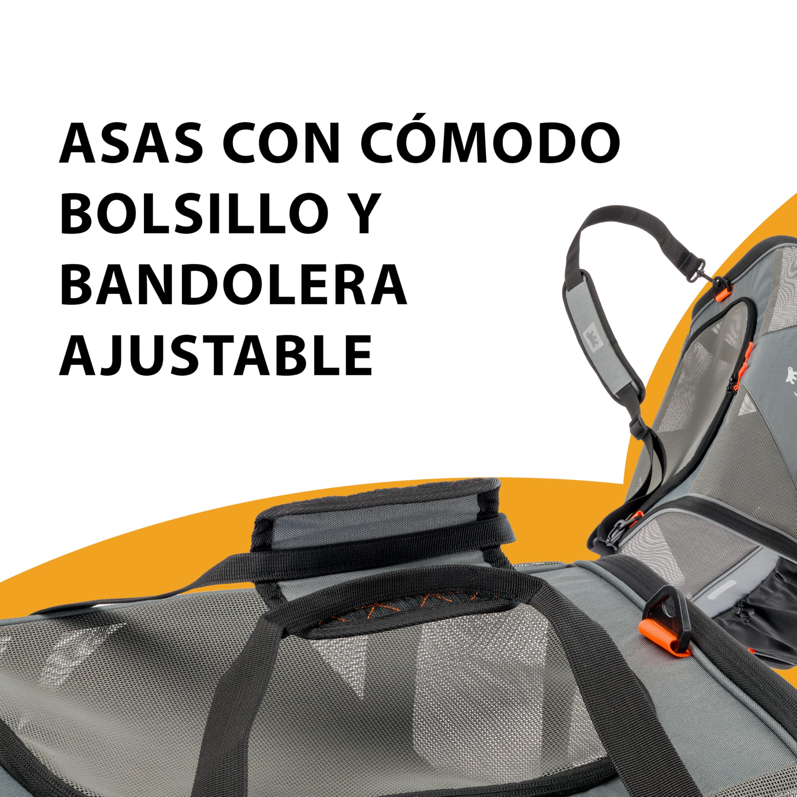 Ferplast Transportín Gato Voyager Carrier, Transportín Perro, Mochila para Gatos, Asas y Bandolera Regulables, Correa de Seguridad, Doble Apertura Lateral, con Cojín, Máx. 15 kg, 45x30x h33 cm, Gris