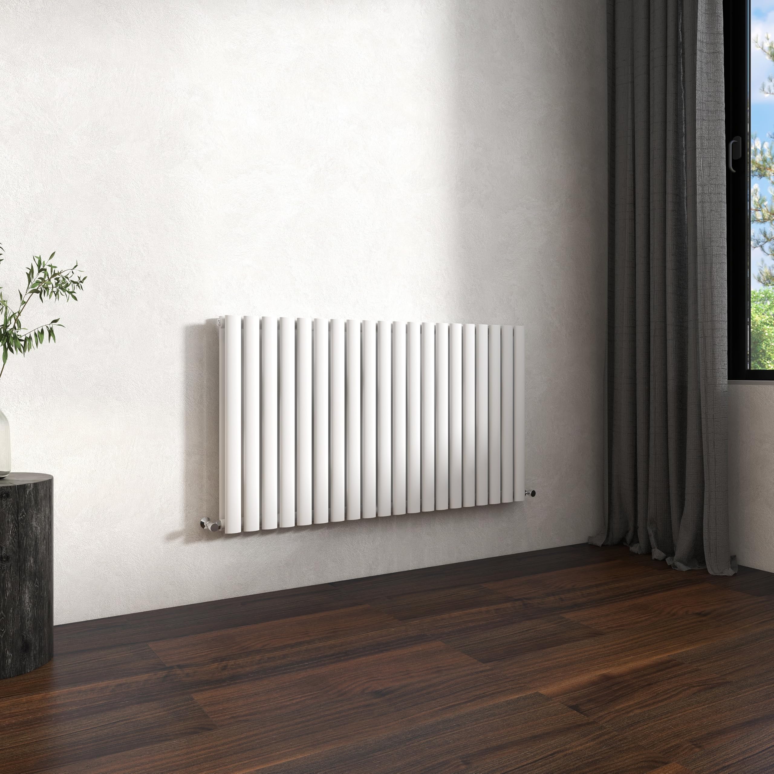Traditional Horizontal Oval Column Radiator, 600x1180mm Gloss White Modern Heating Radiators, Double Panel Wall Mounted Heater Rads, Perfect for UK Hallway, Living Room & Bathroom Central Heating