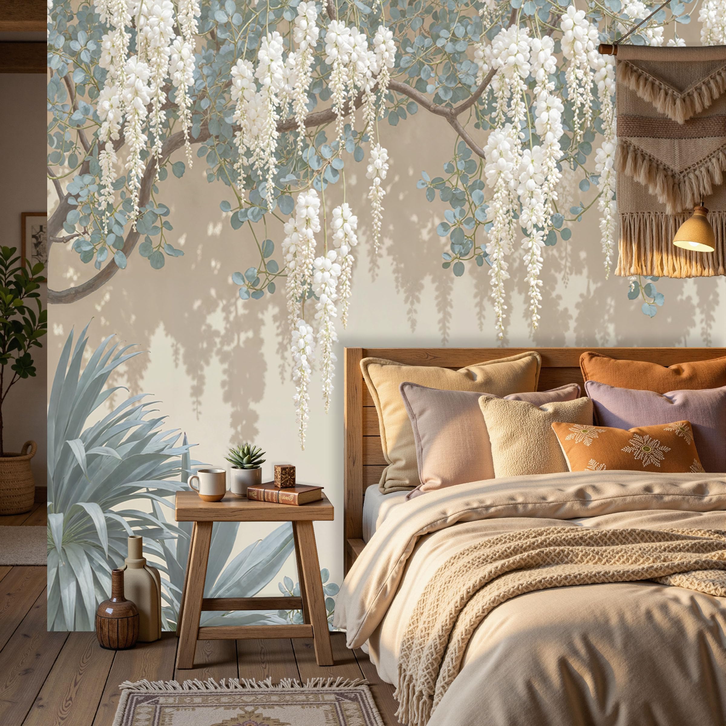Papier peint Forêt Tropicale Humide en soie vert clair 200x140 cm pour salon scandinave