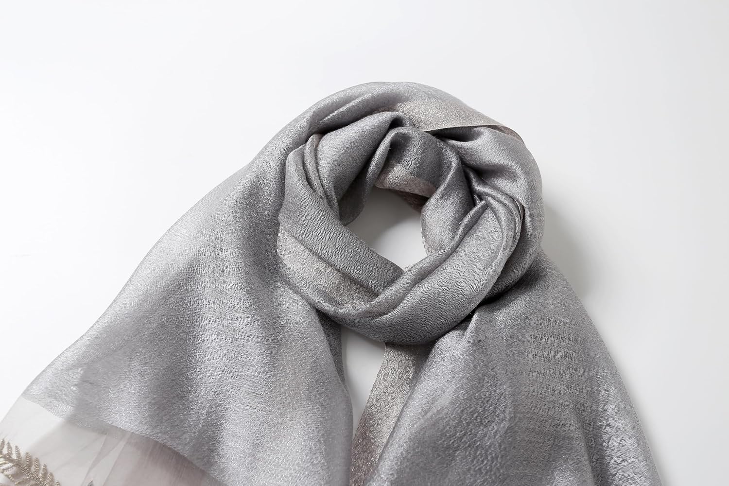 Jeelow Silk Wool Floral Fashion Scarf Shawl Wrap Lightweight Sheer For Women Floral Embroidery Wedding Party Prom - Image 6