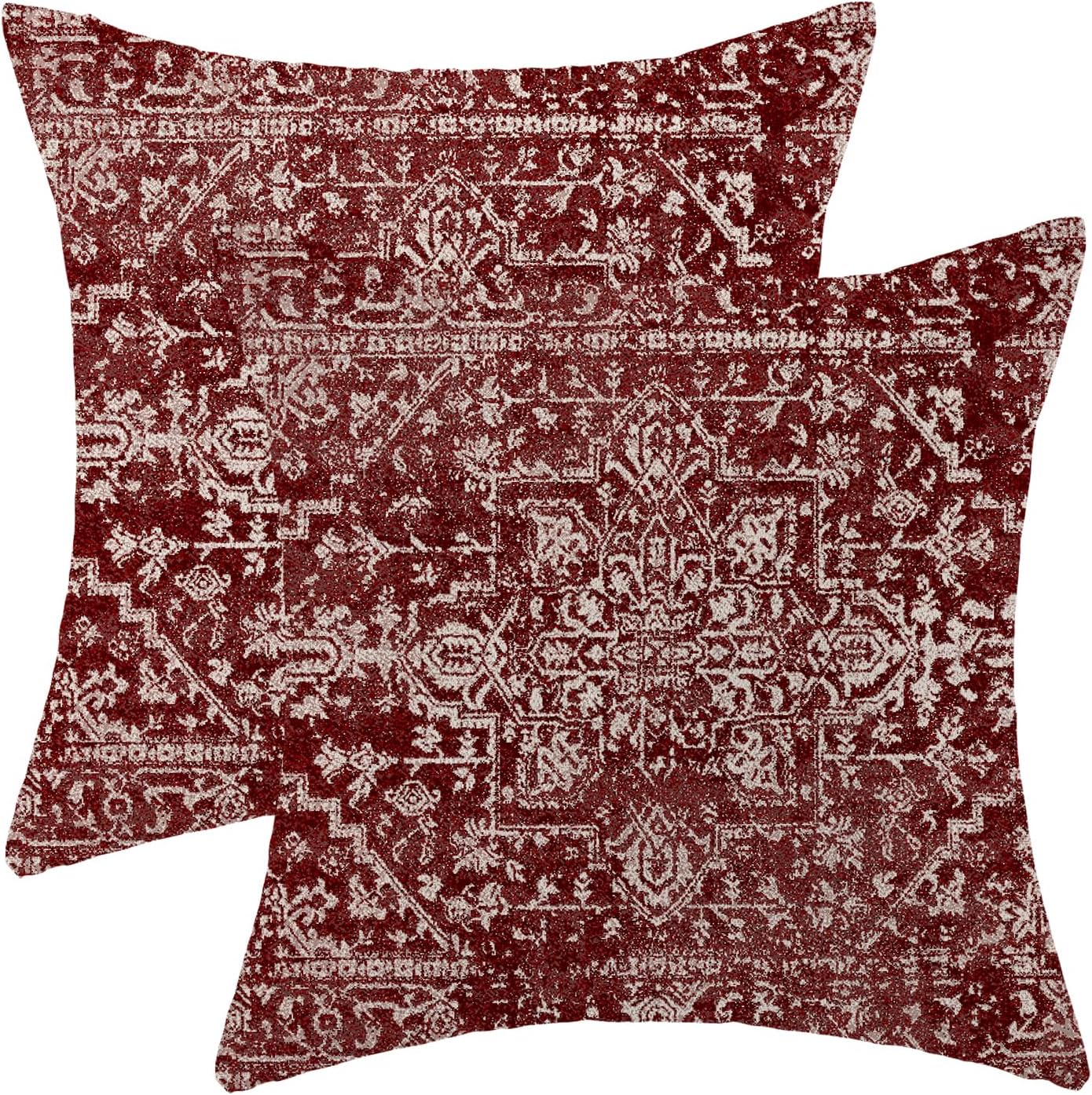 Boho Pillow Covers 16x16 Set of 2, Burgandy Red Carpet