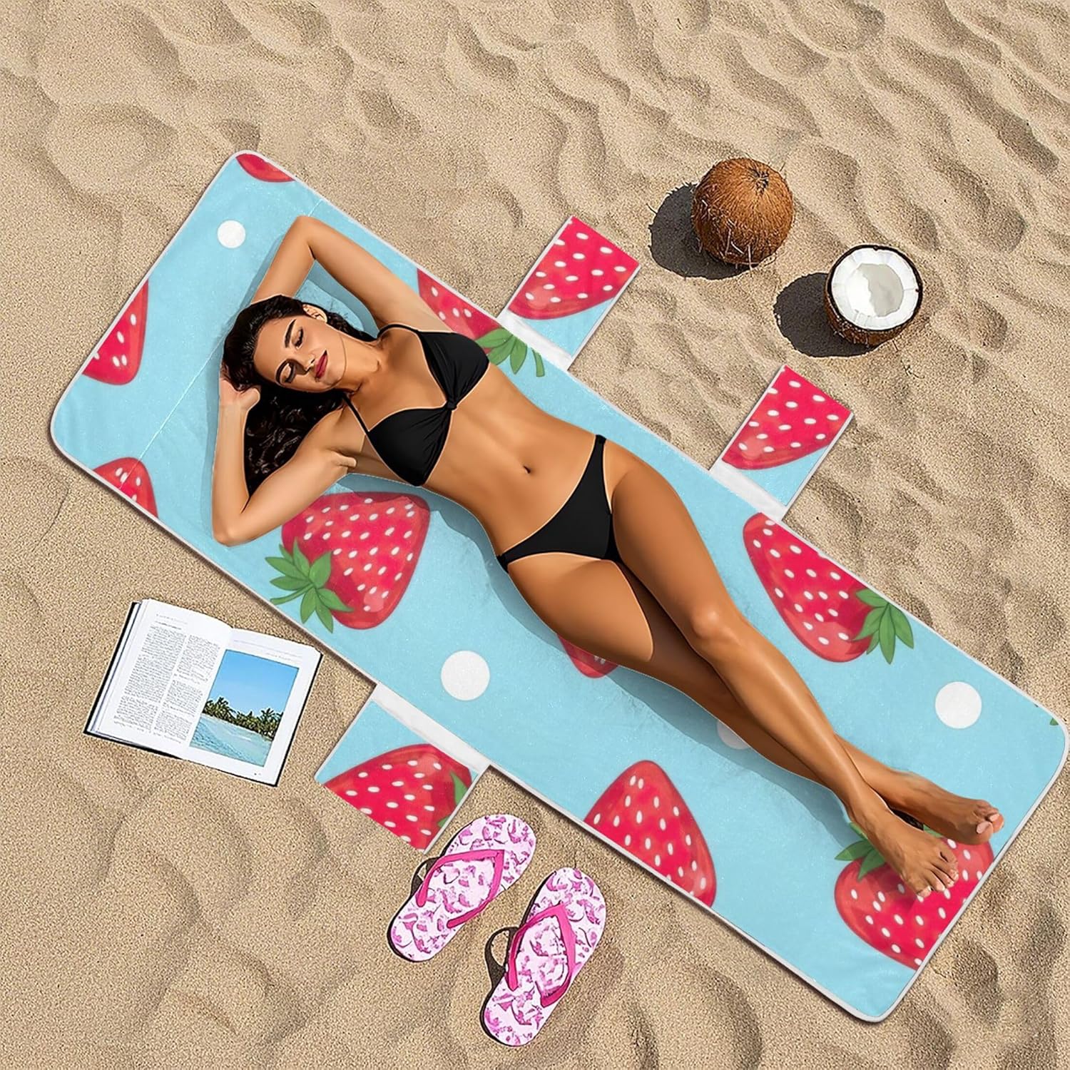 Red Strawberries Blue Chaise Lounge Chair Towel Cover Beach Pool Lounge Chair Covers Patio Chase Lounger 85" x 30"