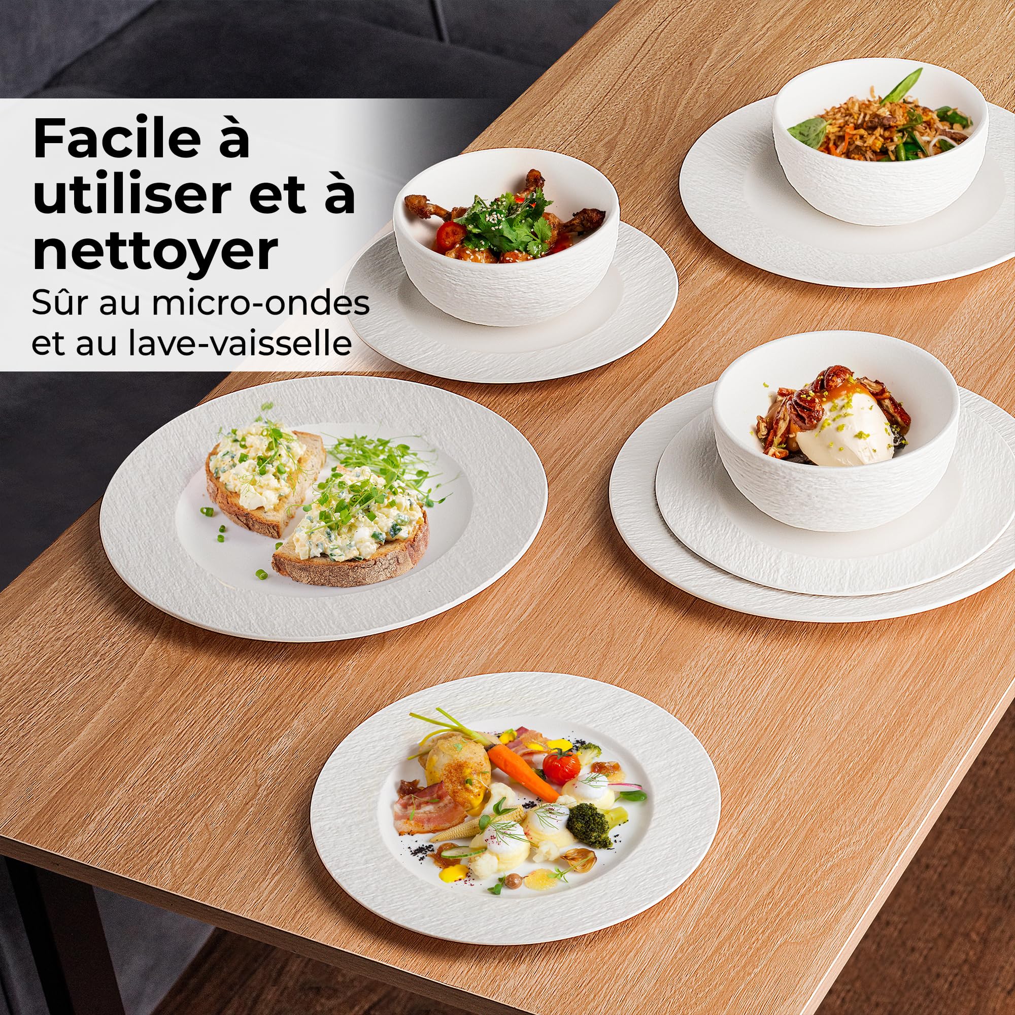 MIAMIO - 28 cm, Ensemble de 4 assiettes plates/service de