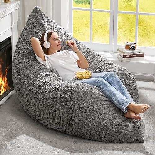 Miniatura 23 de Hobestluk Silla Puf 3 en 1, Sillas Puf Gigantes para Adultos con Funda de Felpa Chevron, Cojín de Suelo Convertible con Funda Lavable a Máquina