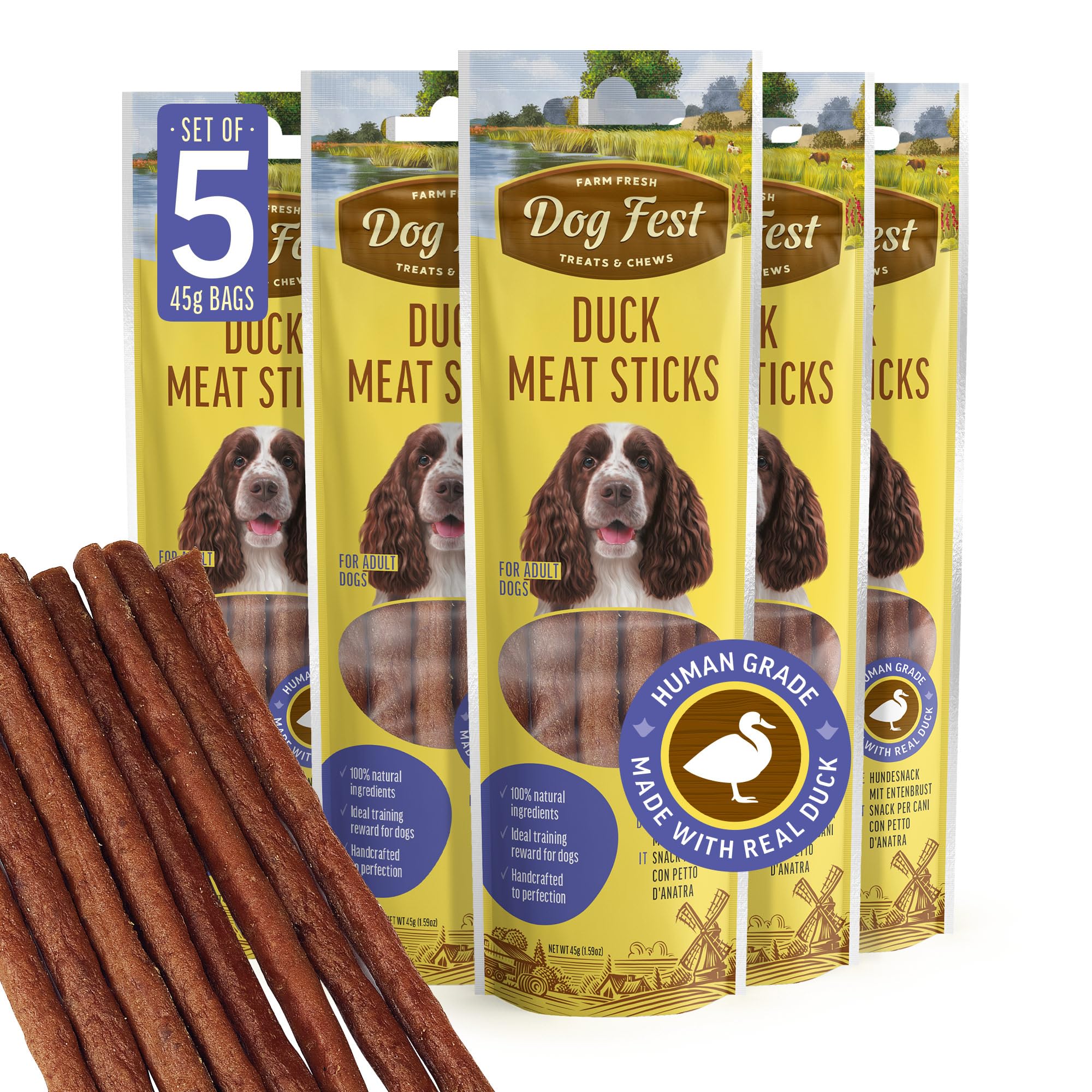 Dog Fest Premium Duck Meat Sticks, High Meat Content Natural Dog Treats for Adult Dogs