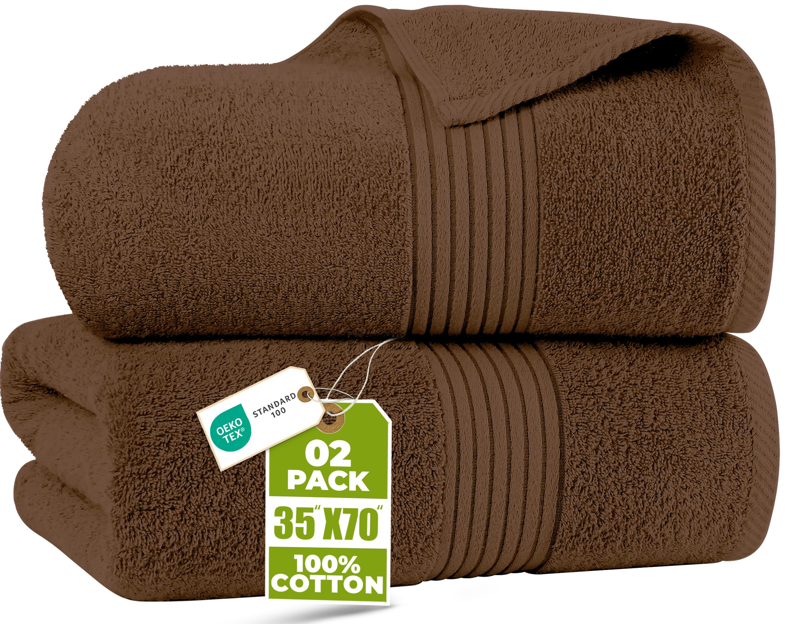 Utopia Towels Extra Large Bath Sheets, 2 Pack, 35x70 in, Cotton, Dark Brown
