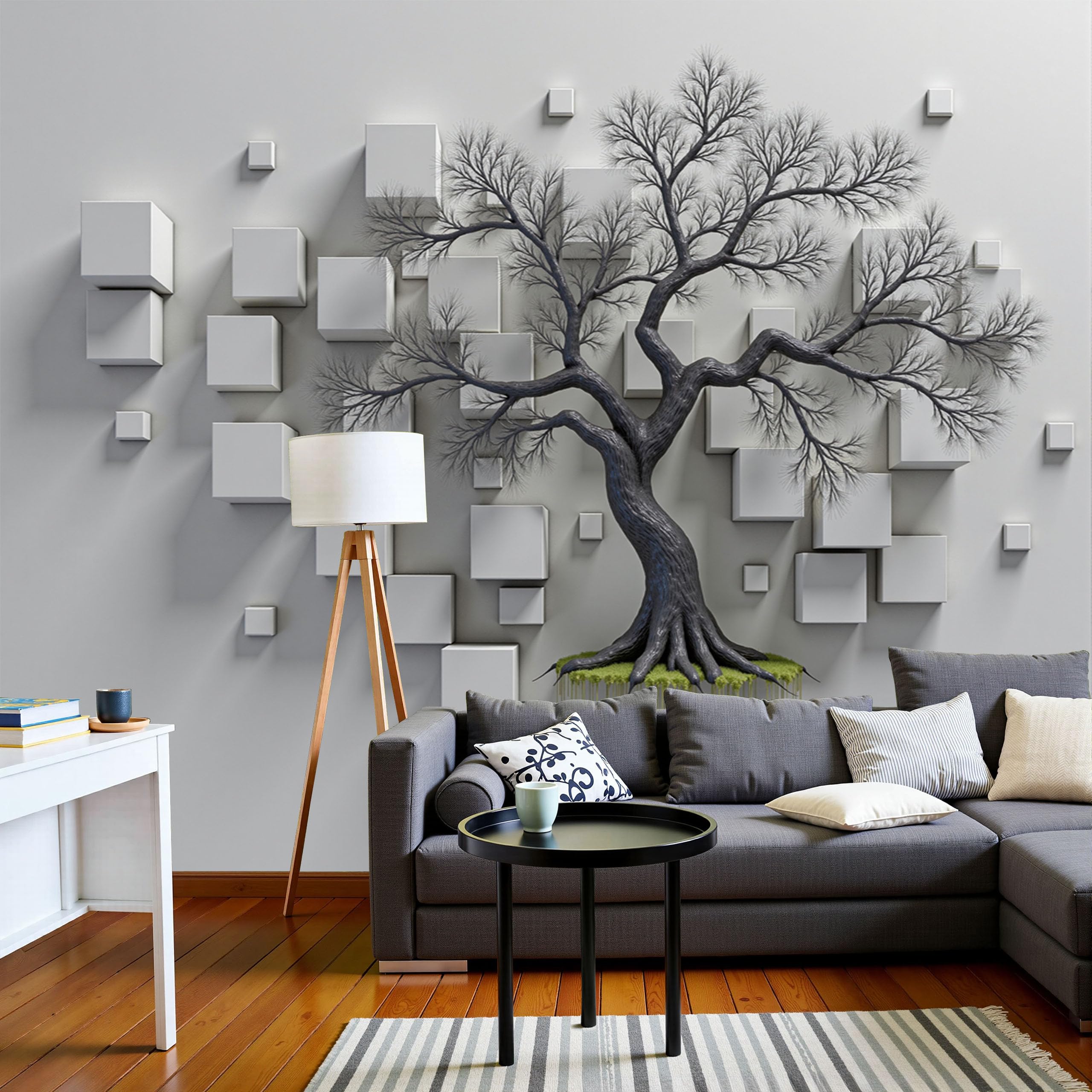Papier Peint Abstrait Moderne Gris pour Salon et Fond TV Design