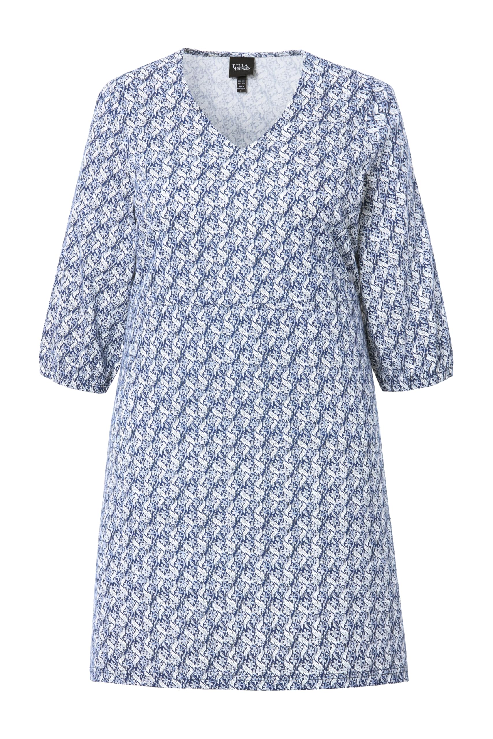 Ulla Popken Damen große Größen Übergrößen Plus Size Jerseykleid, A-Linie, Quernaht, V-Ausschnitt, 3/4-Arm 834632