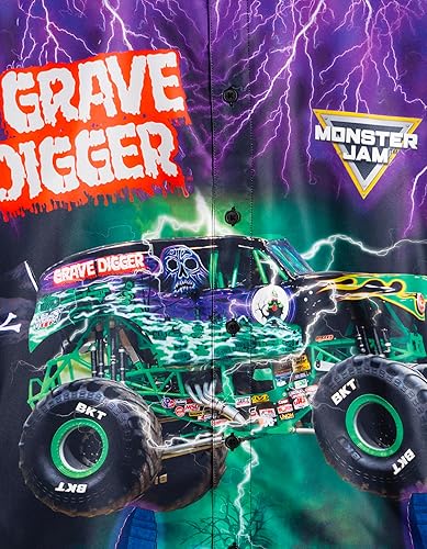 Miniatura 4 de Monster Jam Camisa hawaiana abotonada para toda la familia, diseño Grave Digger, desde niños pequeños hasta adultos