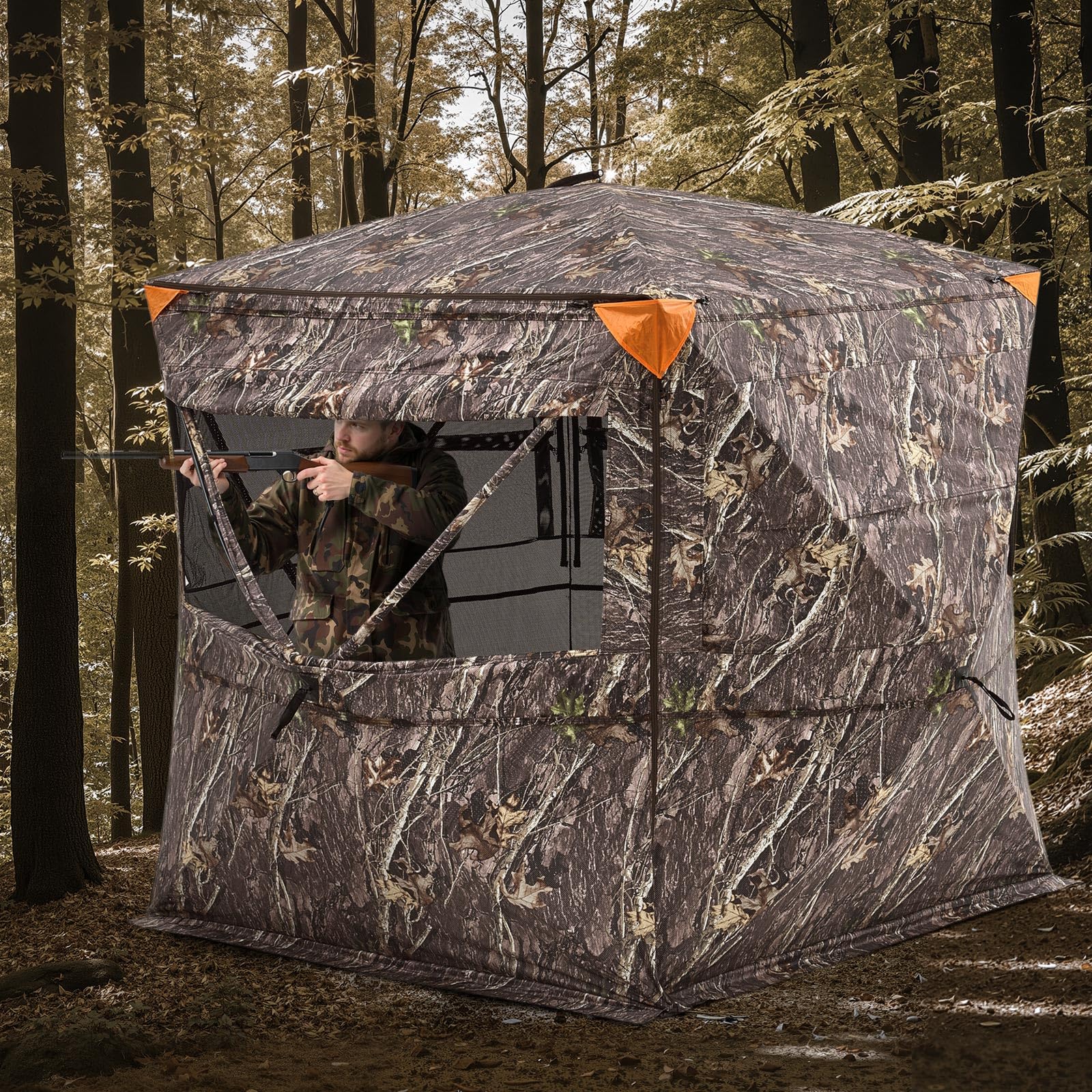 VEVOR Caccia, Tenda Termica per 2 a 3 Persone con Sedia a Tre Gambe Borsa per Il Trasporto, Mimetica Portatile, Riparo Nascosto Resistente con Porta e Finestra con Cerniera Unisex Adulto