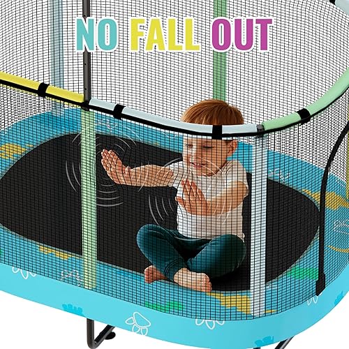 Miniatura 6 de Lamerge Kids Trampoline, Toddler Bouncing Trampoline with Safety Enclosure Net, ASTM-Approved, 500lbs Capacity, Ages 1-8, Adjustable Handrail, Azul