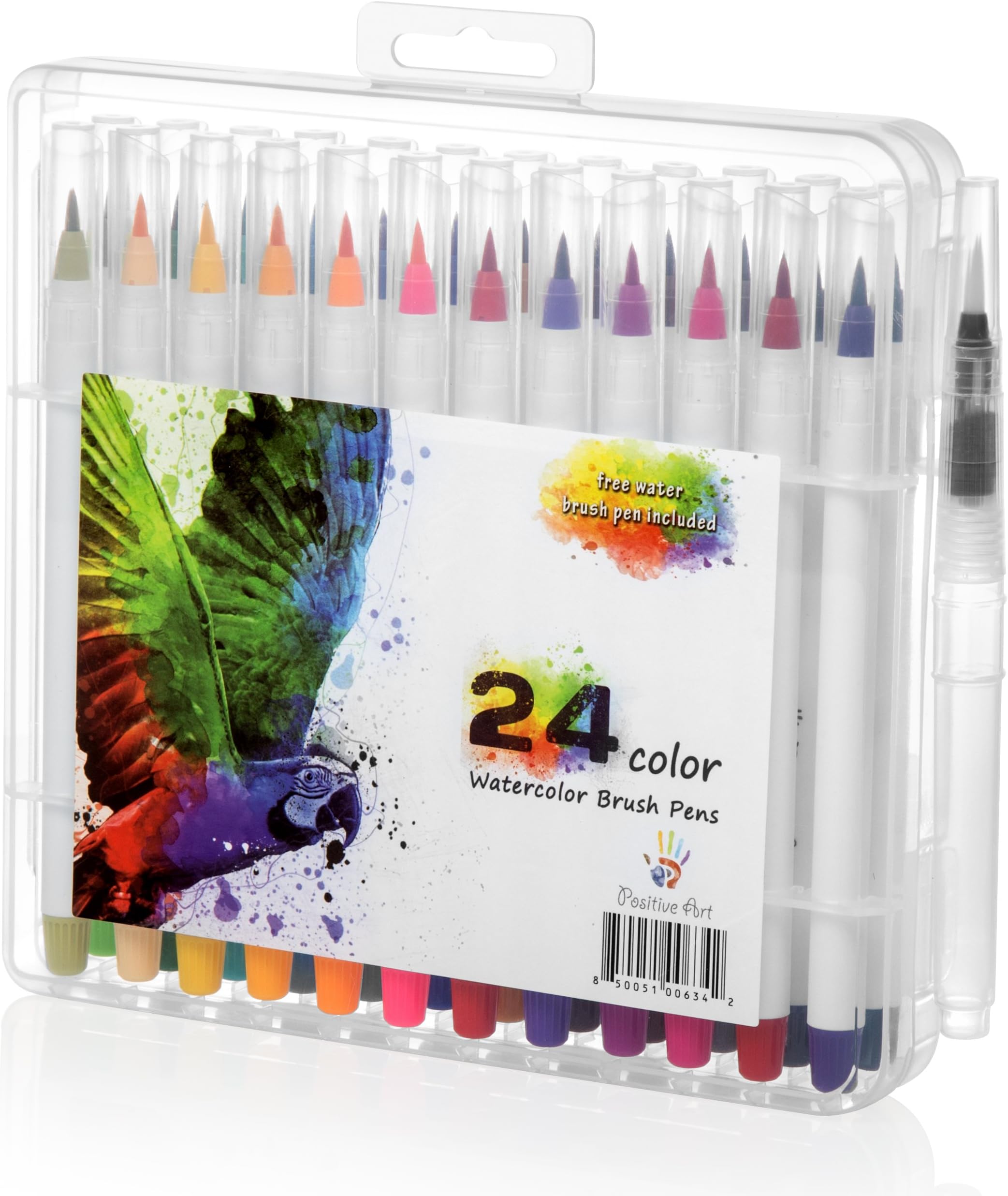 Watercolor Brush Pen 24 Colors by Positive Art: 24 Colors and 1 Free Water Coloring Brush with Flexible Tip for Precision, for Adult Crafts, Manga, Comic, and Calligraphy, Odorless and Non-Toxic