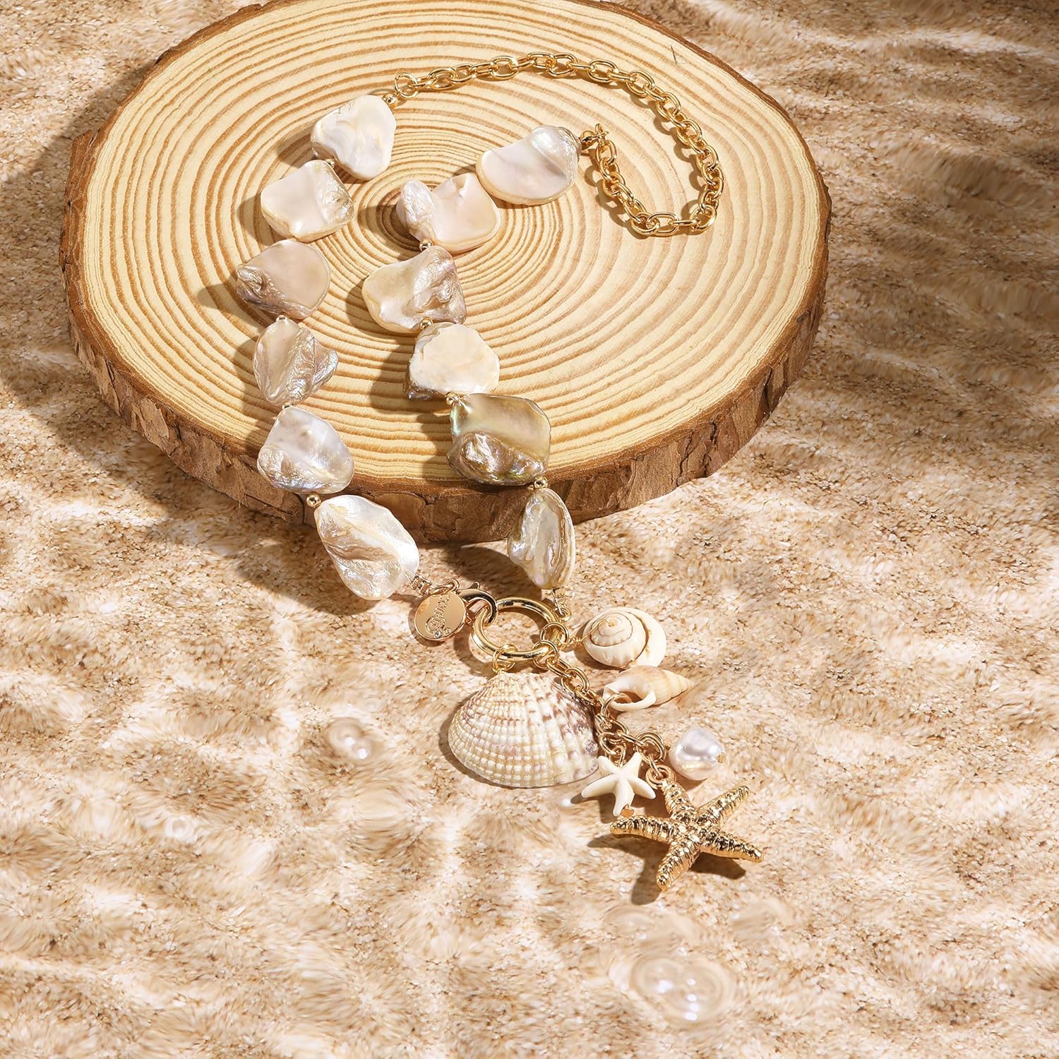 Coiris Natural Seashell Choker Necklaces Earrings Jewelry Set for Women Starfish Shell Freshwater Pearl Collar Necklaces for Women Irregular Mother of Pearl Jewelry Set - Image 6