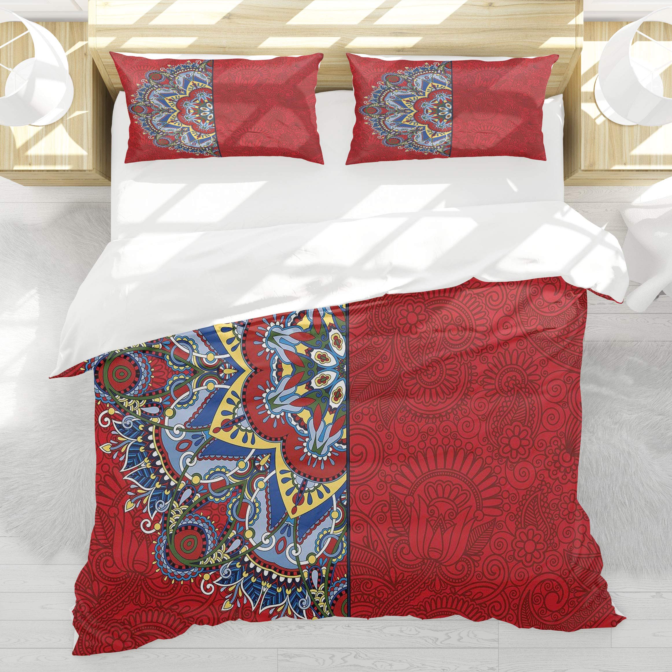 Housse de couette mandala rouge 140x200cm : ravivez une chambre parentale terne