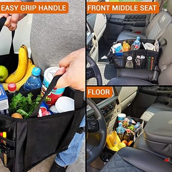 FoxBox Car Seat and Trunk Organizer, SUV Front or Back Seat Storage - Passenger Floor, Under or Between Seats Organization, Car Gifts for Men and Women (Black)