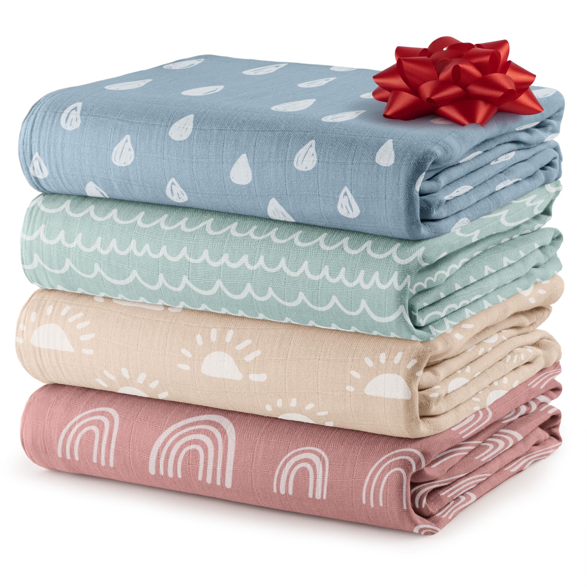 Comfy Cubs Muslin Swaddle Blankets Neutral Receiving Blanket Swaddling, Wrap for Boys and Girls, Baby Essentials, Registry & Gift (Sun, Rainbow, Rain, Doodle)