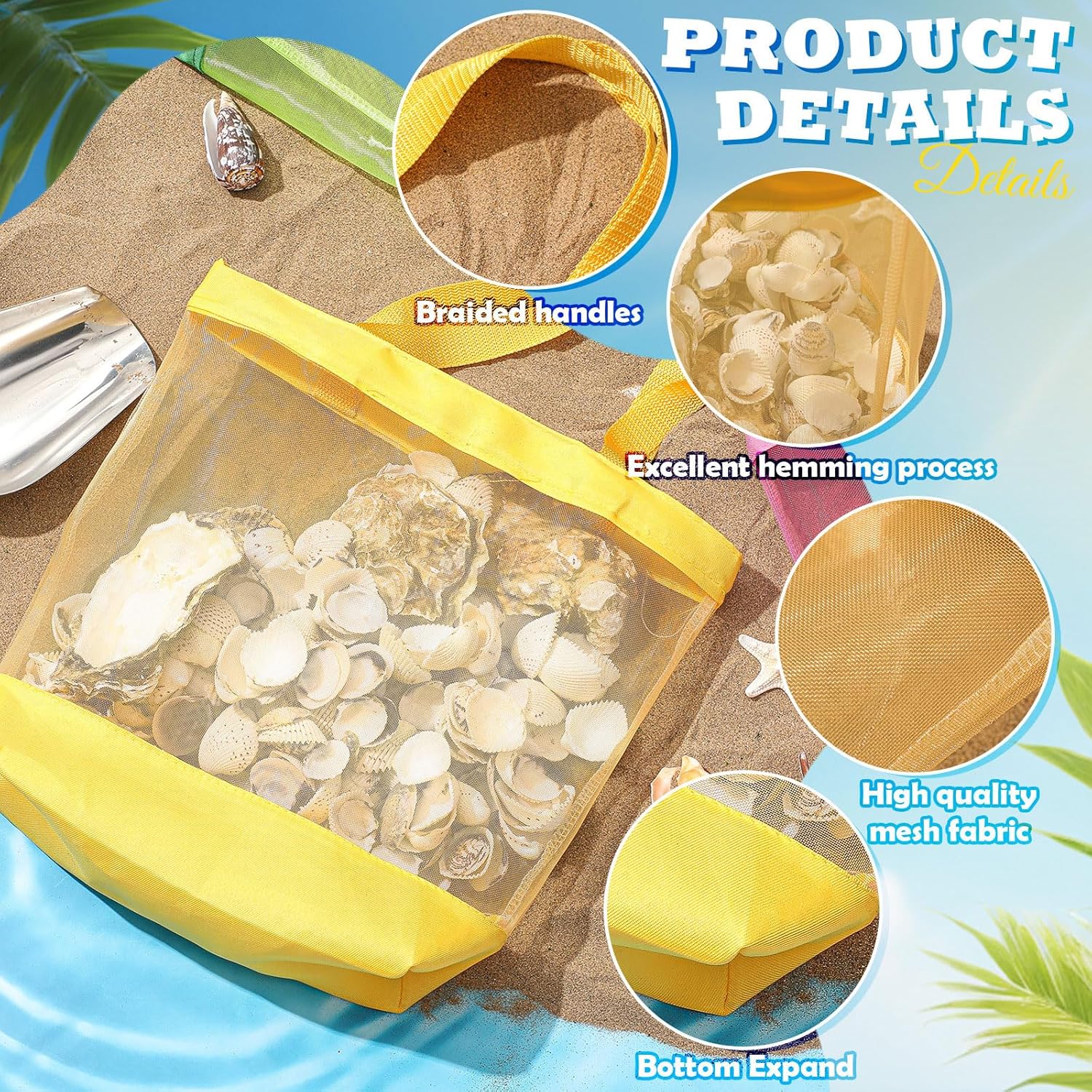 Amylove 11 x 12.9 Inche Mesh Beach Tote Bags Mini Pool Beach Bags Reusable Colorful Polyester for Travel Party Swim Toys - Image 5