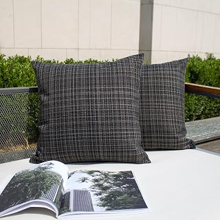 Kevin Textile - Fundas de almohada impermeables para exteriores, decorativas, resistentes al agua, para tienda de campaña, patio, jardín, sofá, paquete de 2, 24 x 24 pulgadas, color negro