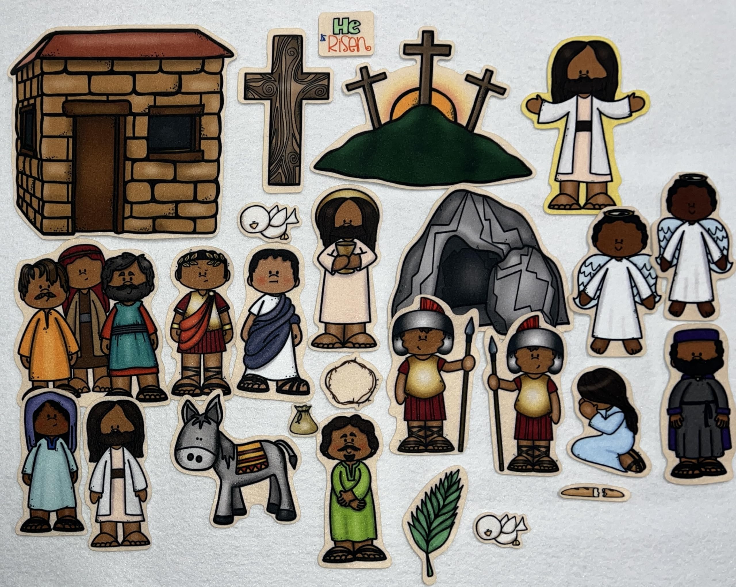 He is Risen Dark Skinned Bible Felt Figures for Flannel Board Story Easter Crucifixion Jesus Plus Activity Pages Lesson Guide