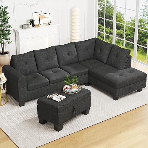 AWQM Sofá modular modular con otomana, sofá de tela en forma de L con diván y portavasos, juegos de muebles de sala de estar, juego de sofá