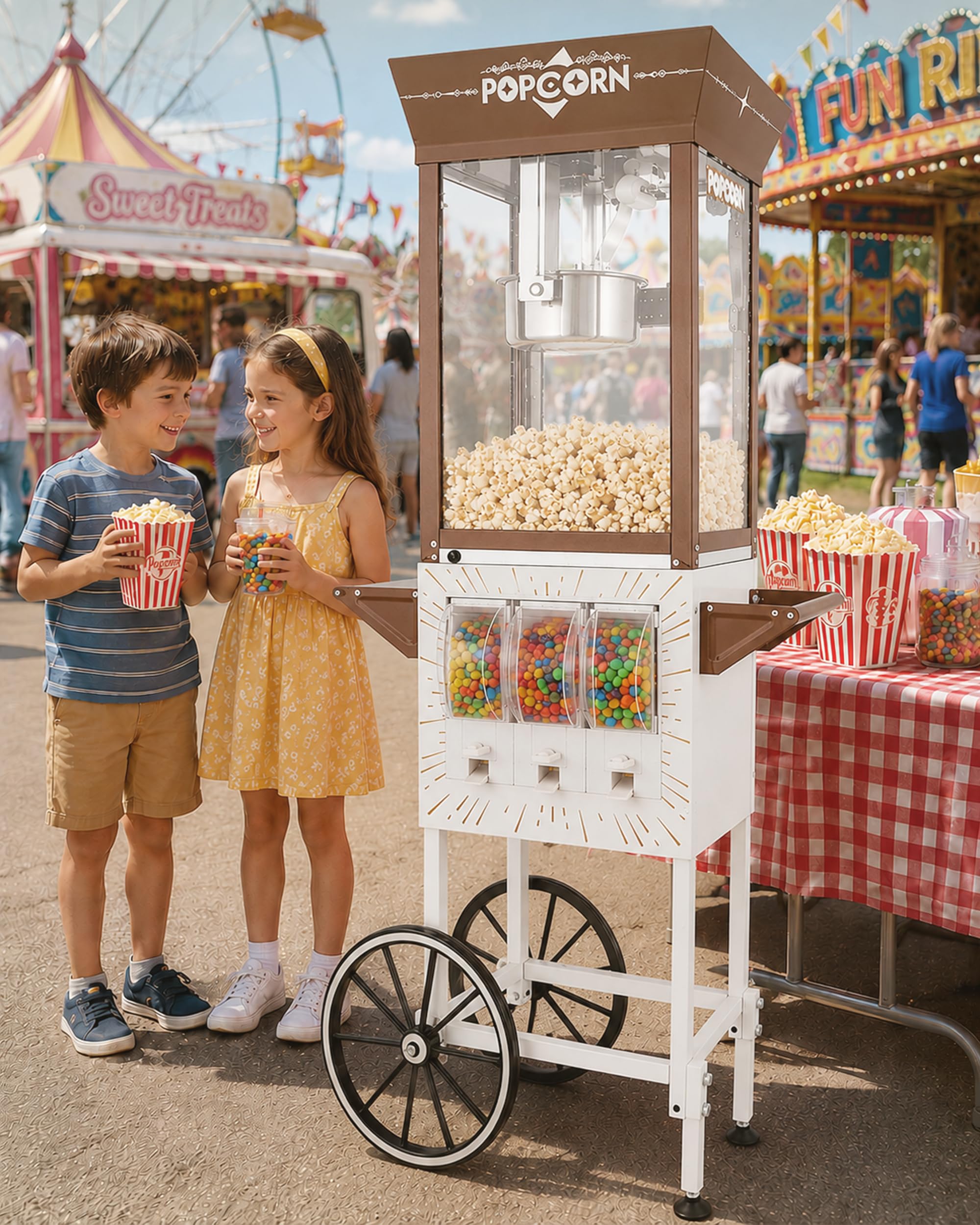 12 Oz Popcorn Machine with Candy Dispenser for Home Party Office