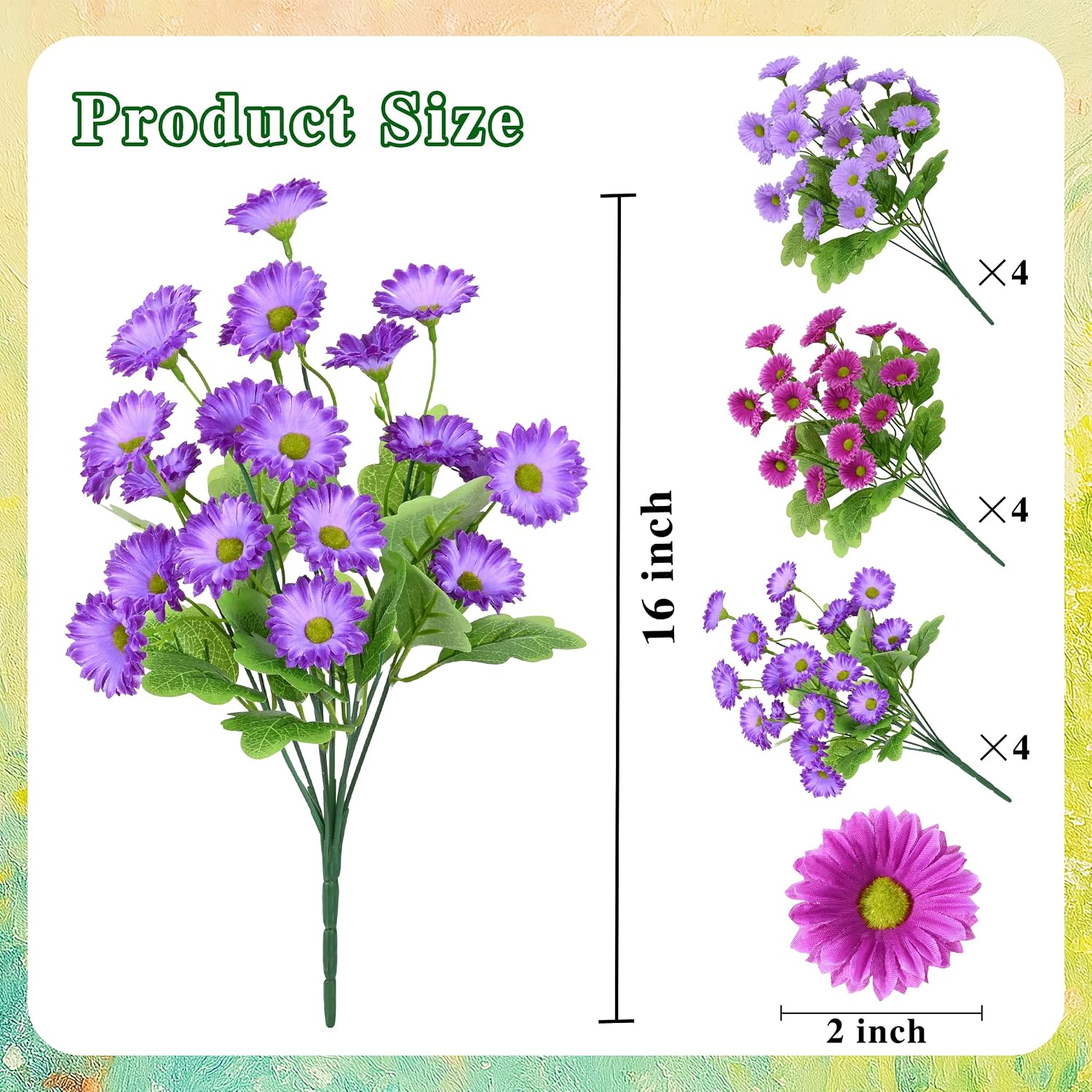 Waipfaru Artificial Flowers for Outdoors Faux Plants, UV Resistant Artificial Outdoor Flowers, Silk Daisy Realistic Fake Mums Flower for Front Porch Spring Home Planter Patio Decor, 12 Bundles, Mix